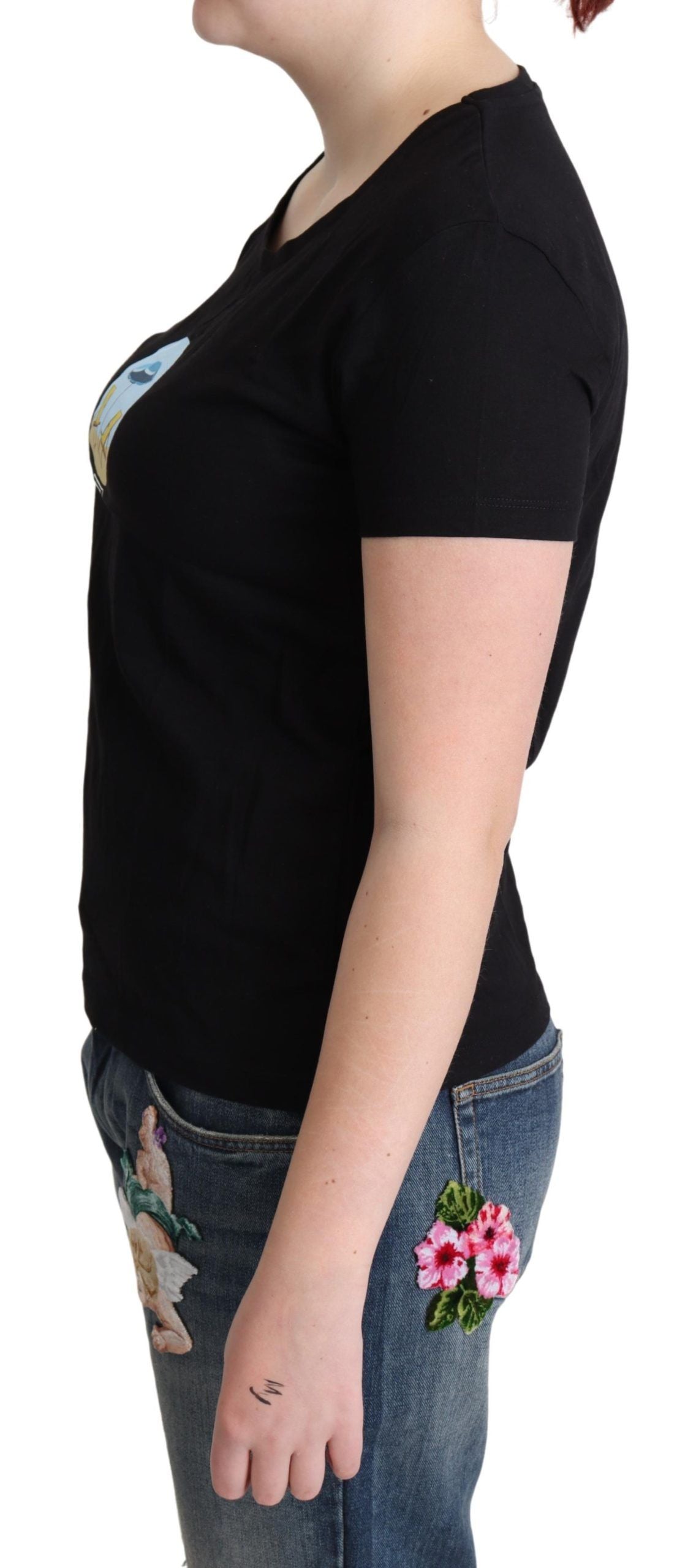 Moschino Chic Schwarzes Rundhals-T-Shirt aus Baumwolle