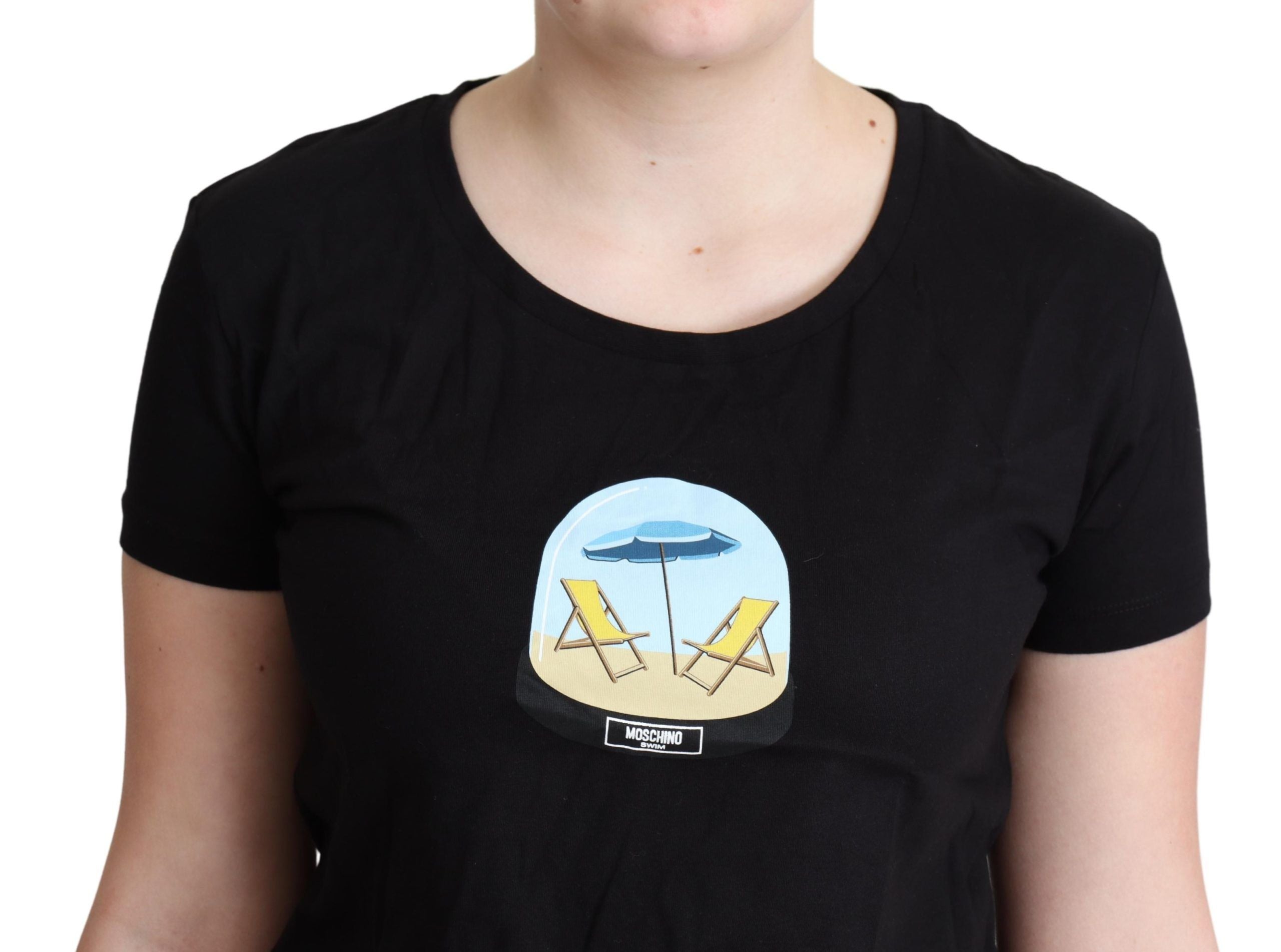 Moschino Chic Schwarzes Rundhals-T-Shirt aus Baumwolle