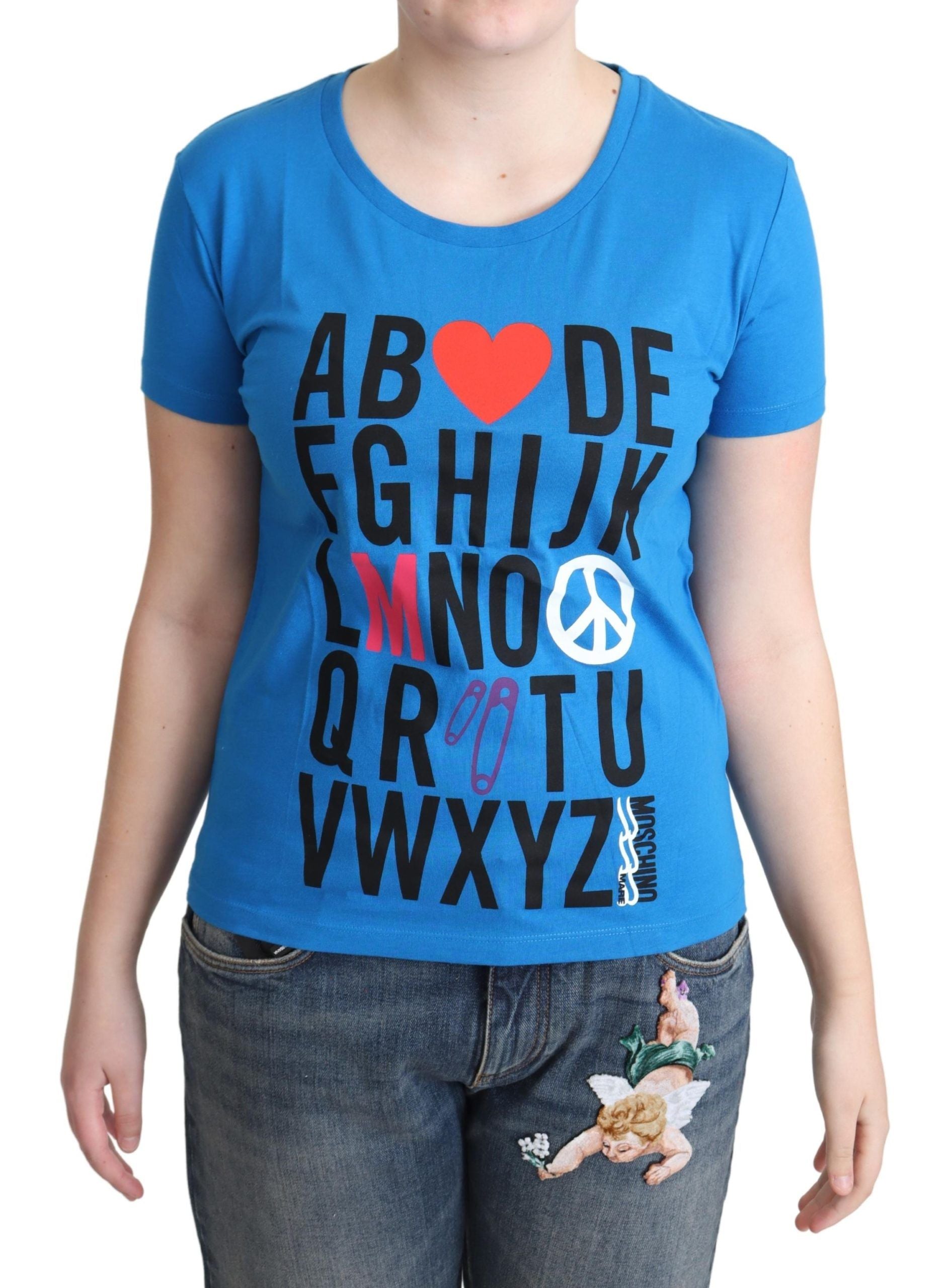 Moschino Chic – Blaues Baumwoll-T-Shirt mit Alphabet
