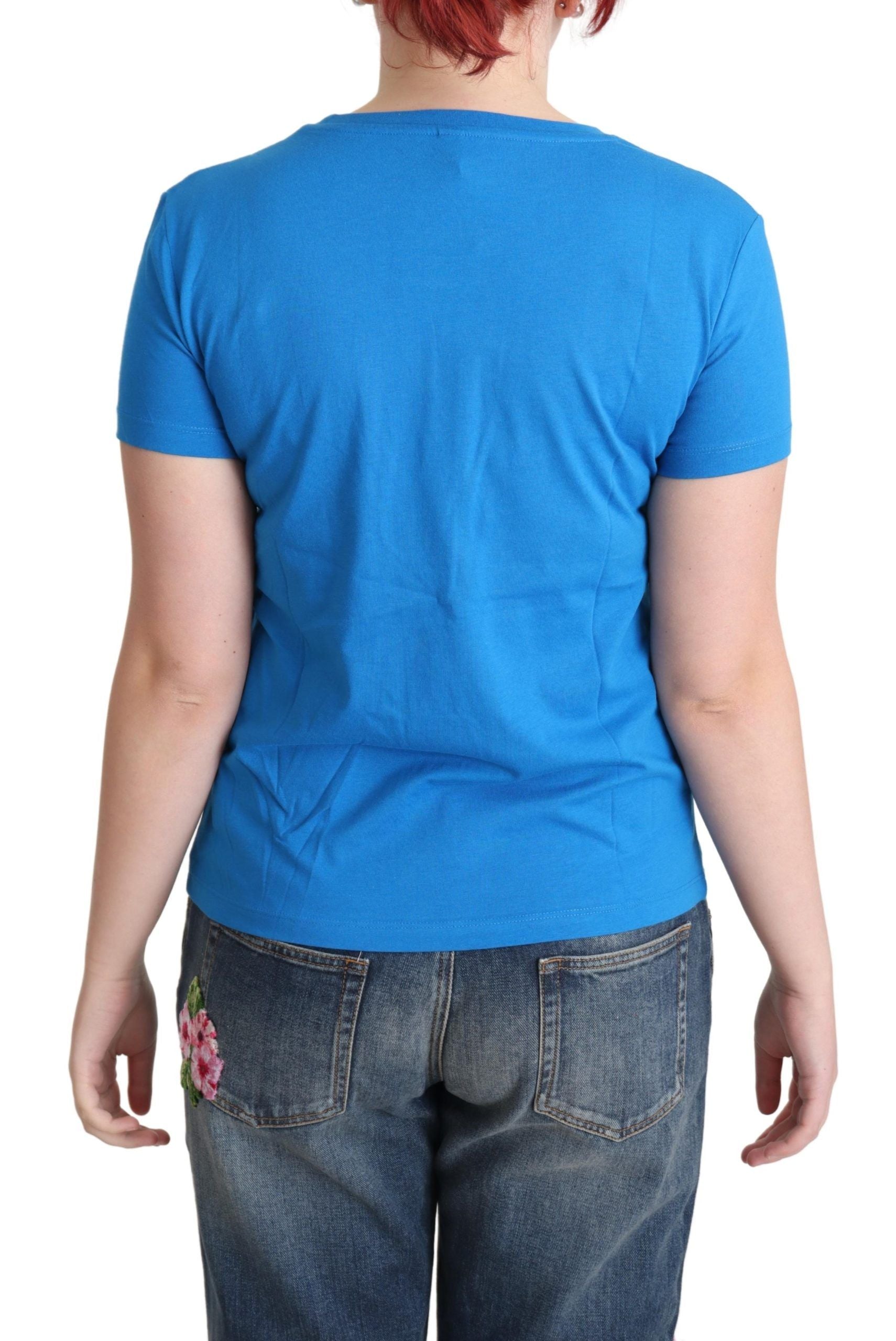 Moschino Chic – Blaues Baumwoll-T-Shirt mit Alphabet