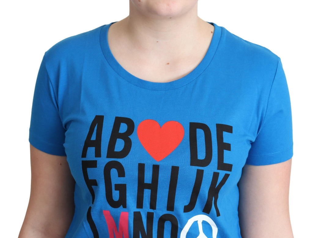 Moschino Chic – Blaues Baumwoll-T-Shirt mit Alphabet
