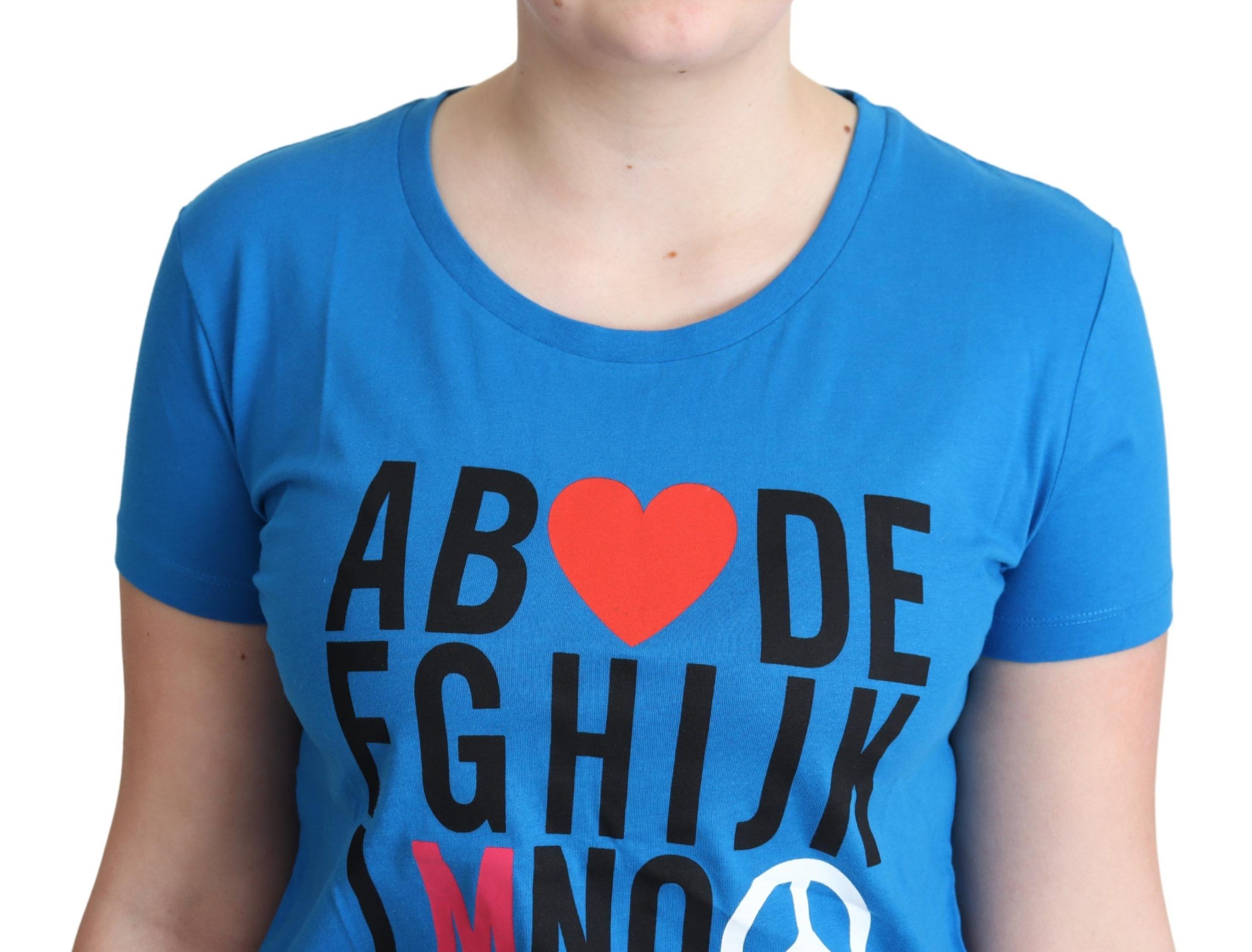 Moschino Chic – Blaues Baumwoll-T-Shirt mit Alphabet