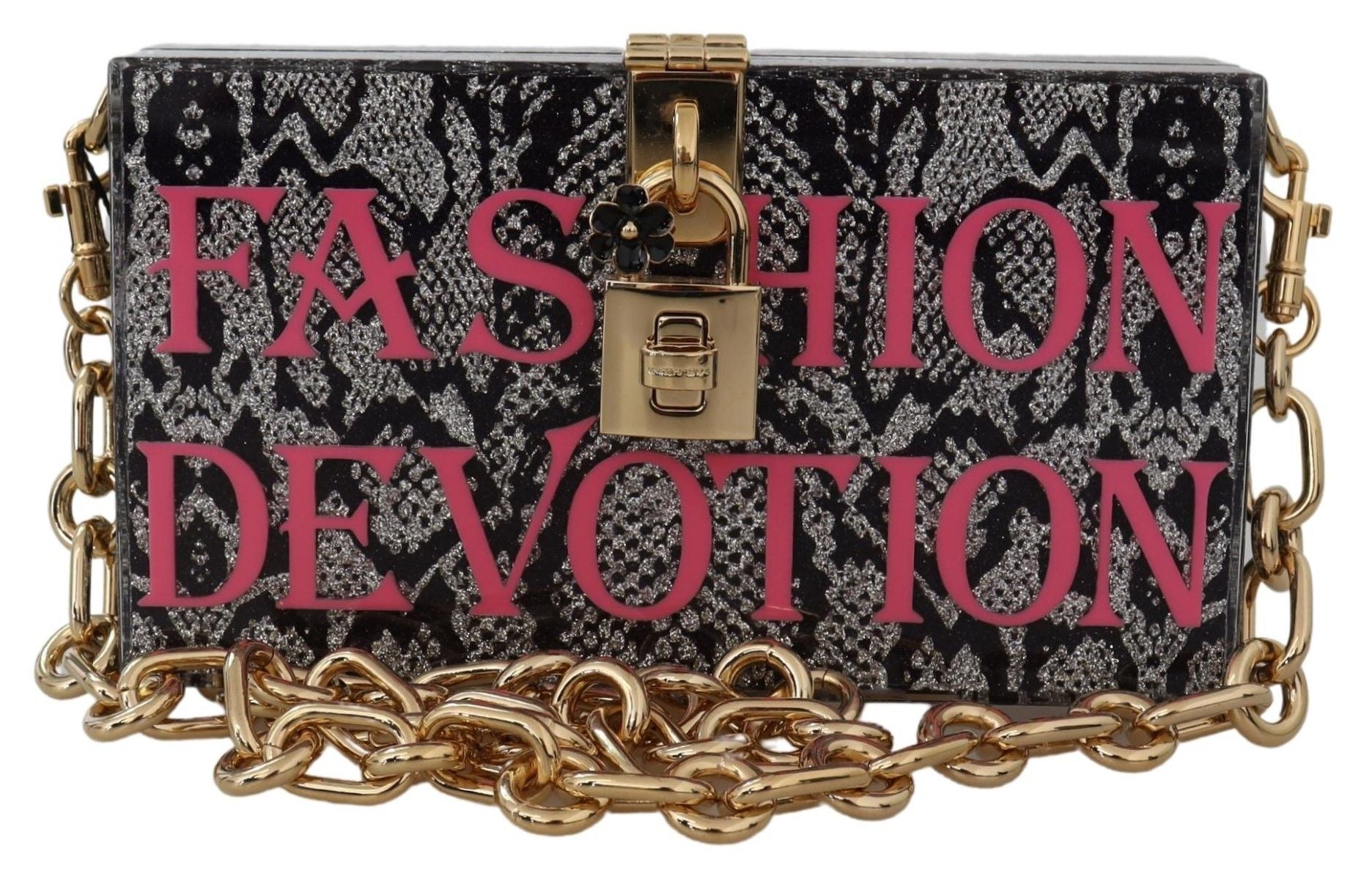 Dolce &amp; Gabbana Dolce Box Clutch aus grauem Harz mit goldenen Details