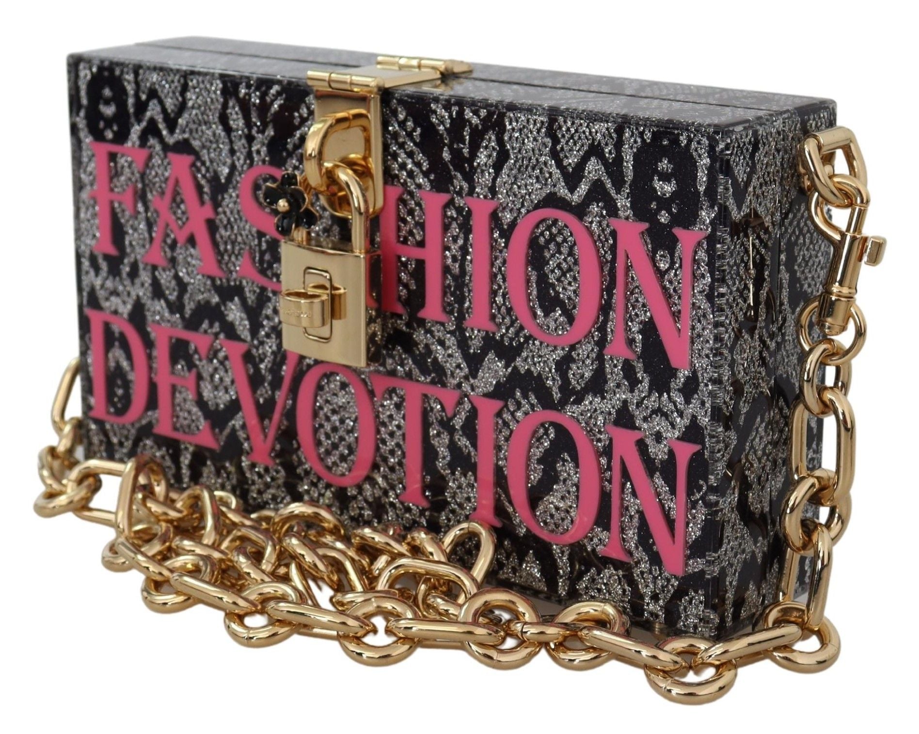 Dolce &amp; Gabbana Dolce Box Clutch aus grauem Harz mit goldenen Details