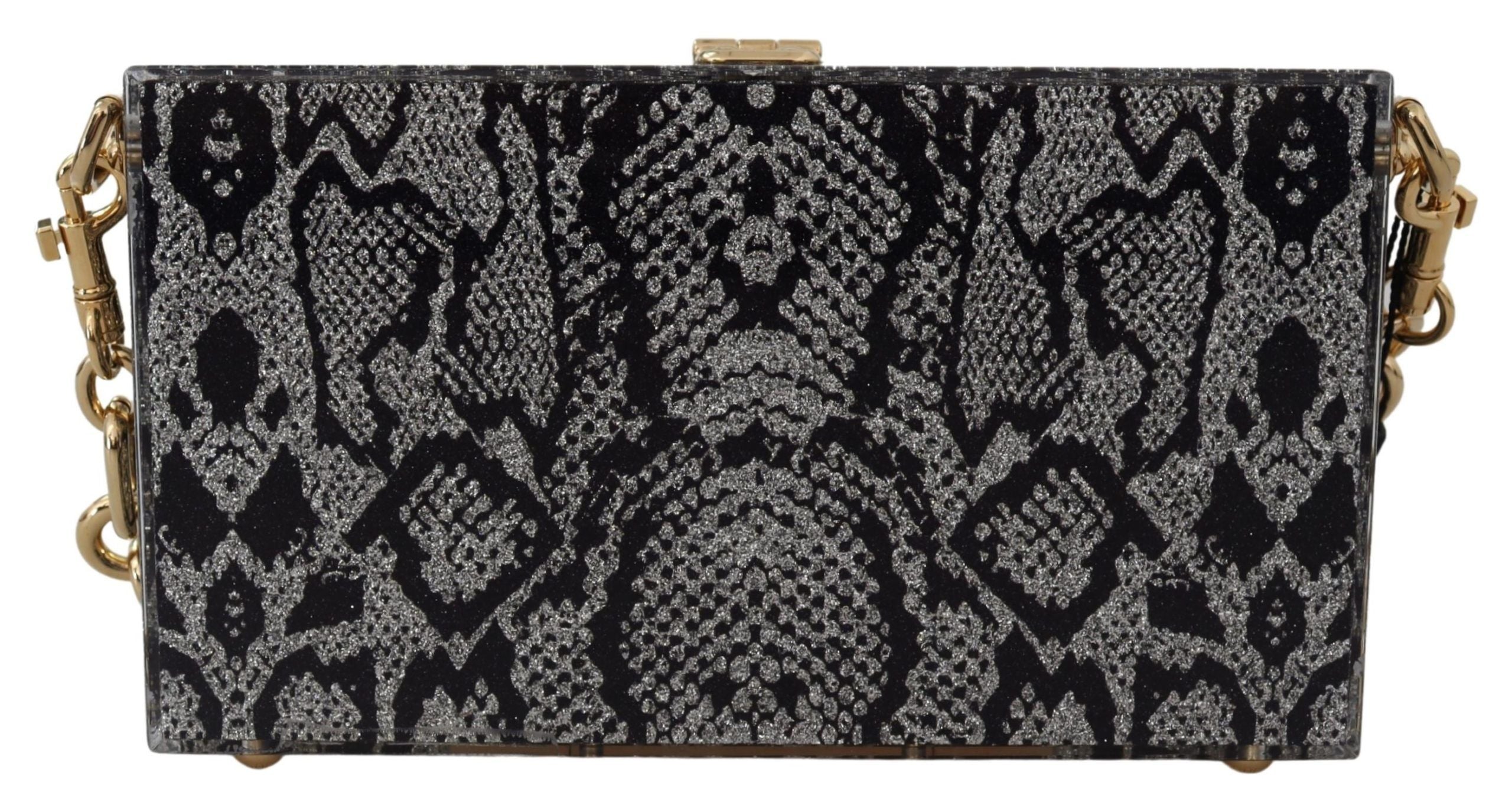 Dolce &amp; Gabbana Dolce Box Clutch aus grauem Harz mit goldenen Details
