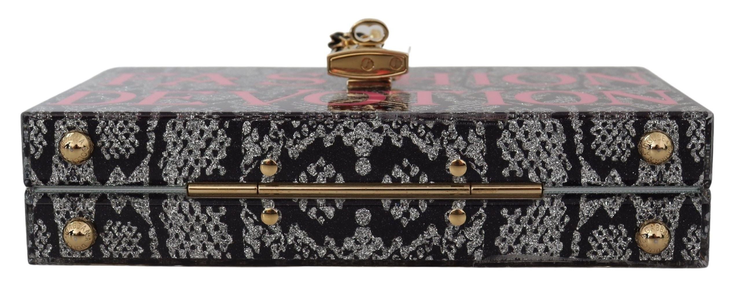 Dolce &amp; Gabbana Dolce Box Clutch aus grauem Harz mit goldenen Details