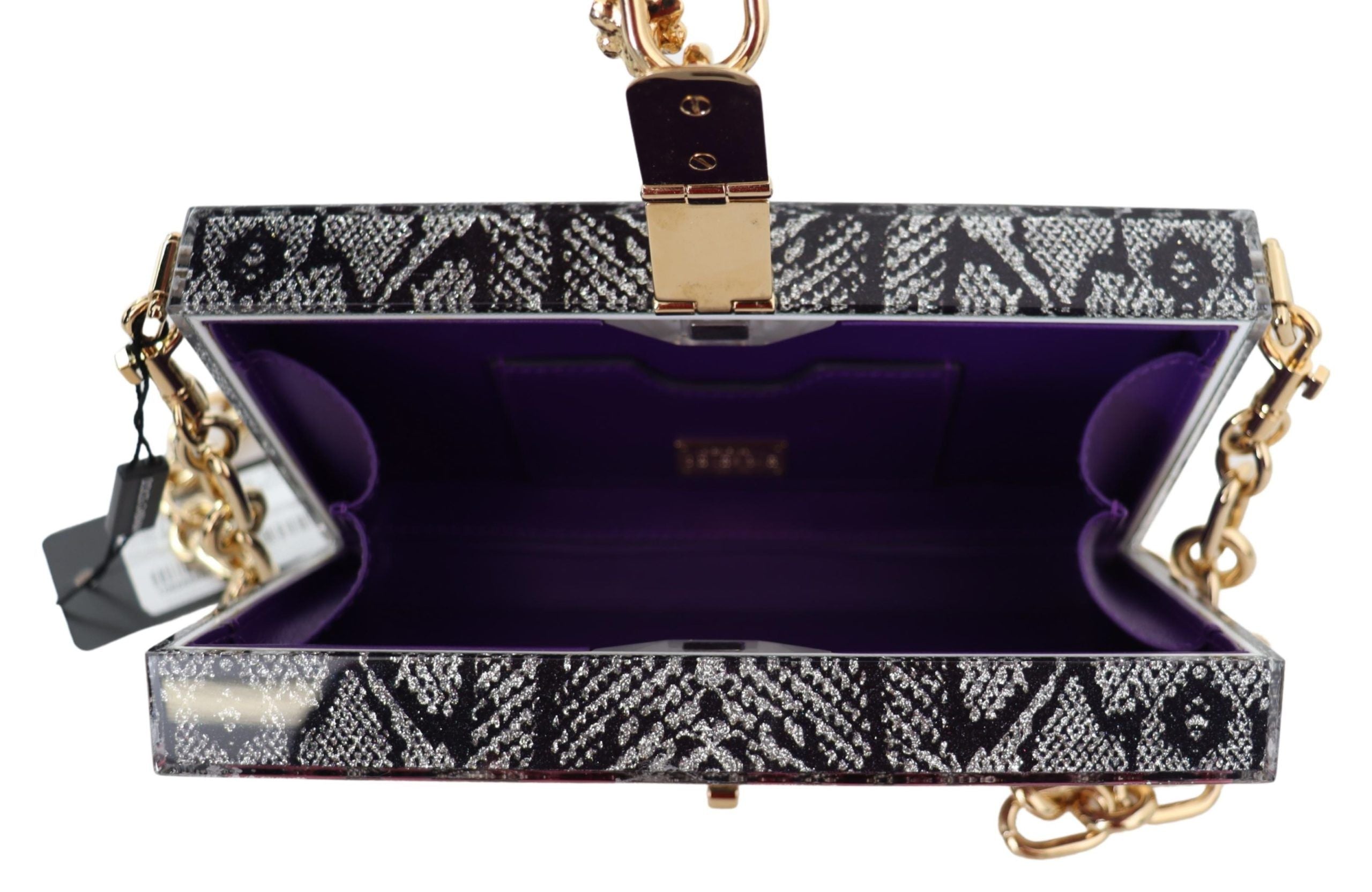 Dolce &amp; Gabbana Dolce Box Clutch aus grauem Harz mit goldenen Details