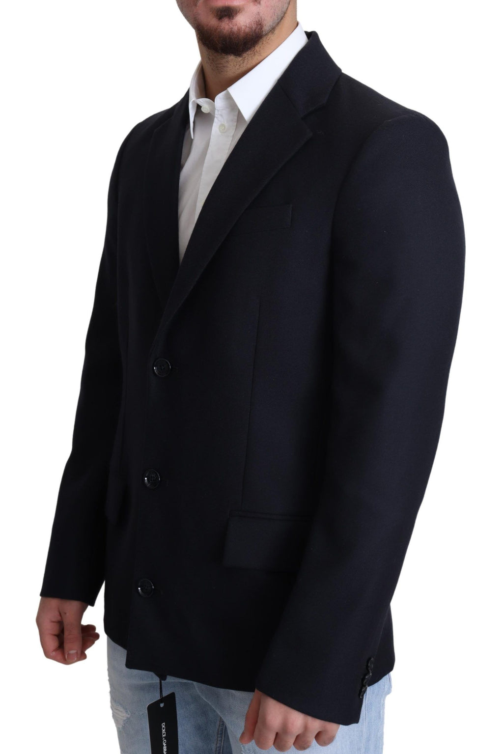 Dolce &amp; Gabbana Eleganter dunkelblauer Herrenmantel aus Schurwolle