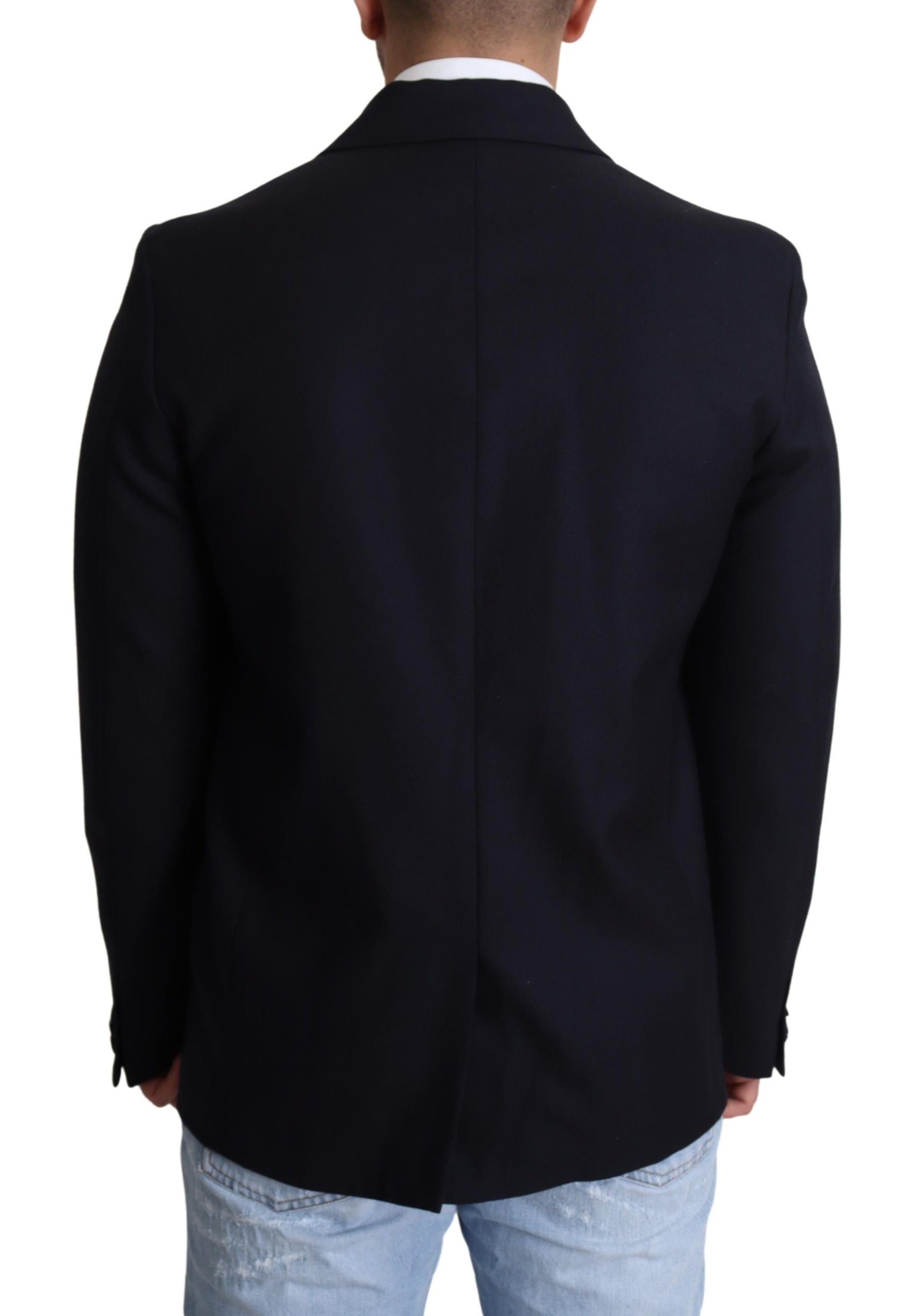 Dolce &amp; Gabbana Eleganter dunkelblauer Herrenmantel aus Schurwolle
