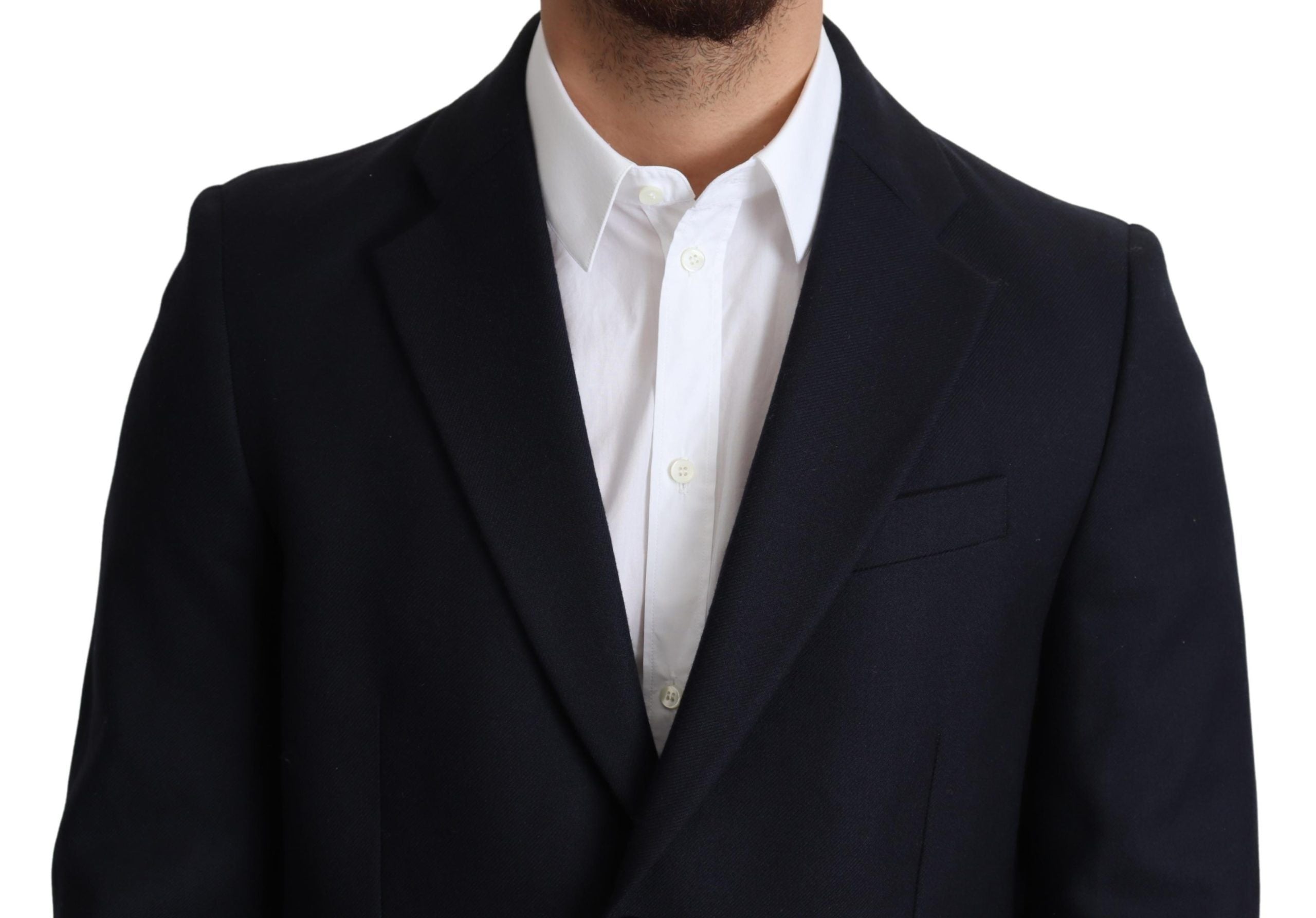 Dolce &amp; Gabbana Eleganter dunkelblauer Herrenmantel aus Schurwolle