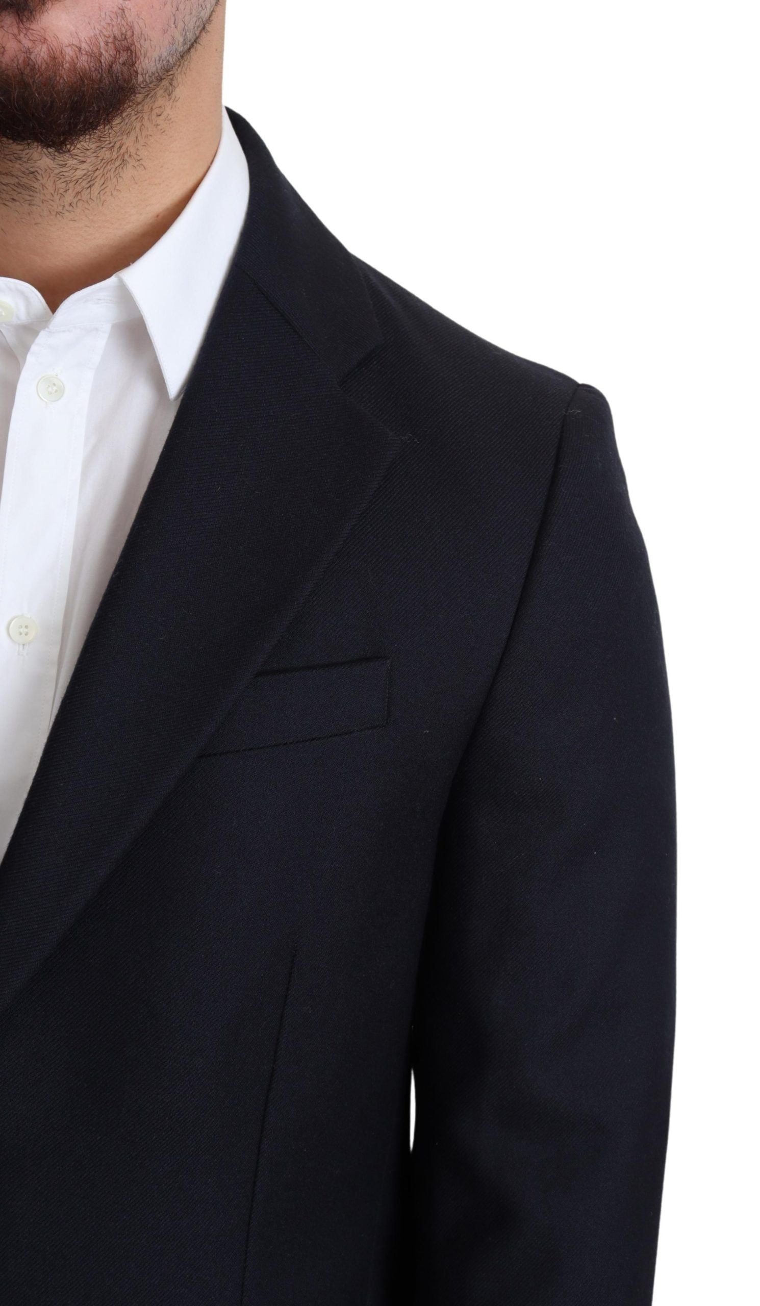 Dolce &amp; Gabbana Eleganter dunkelblauer Herrenmantel aus Schurwolle