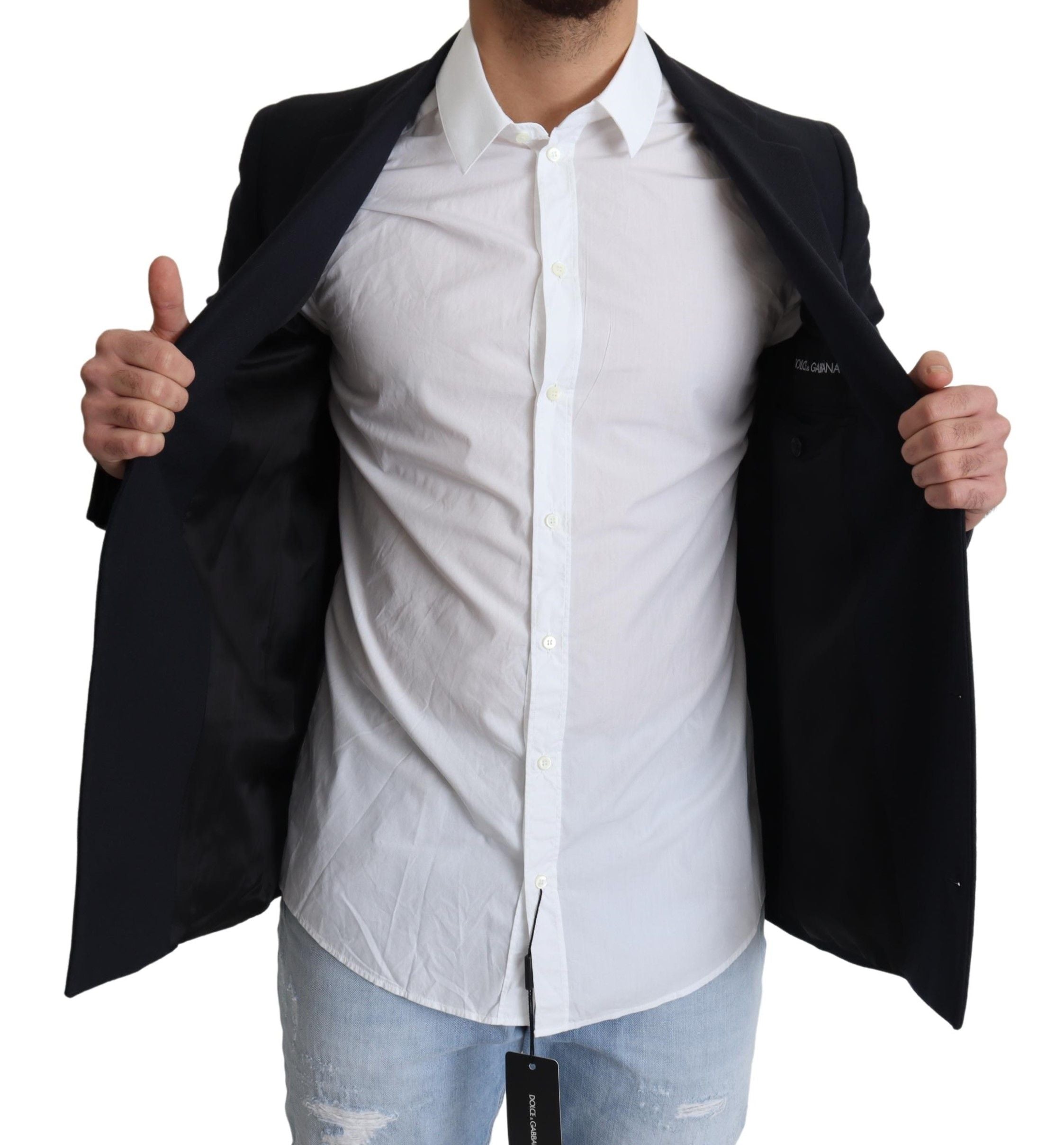 Dolce &amp; Gabbana Eleganter dunkelblauer Herrenmantel aus Schurwolle