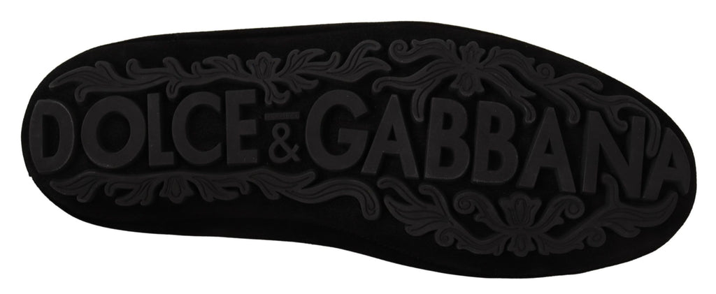 Dolce &amp; Gabbana – Elegante Loafer-Slides aus schwarzem Leder mit goldener Stickerei