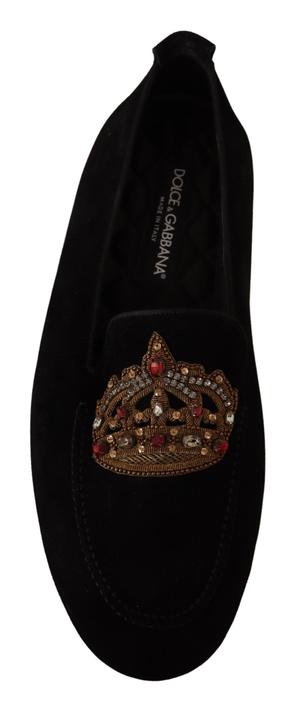 Dolce &amp; Gabbana – Elegante Loafer-Slides aus schwarzem Leder mit goldener Stickerei