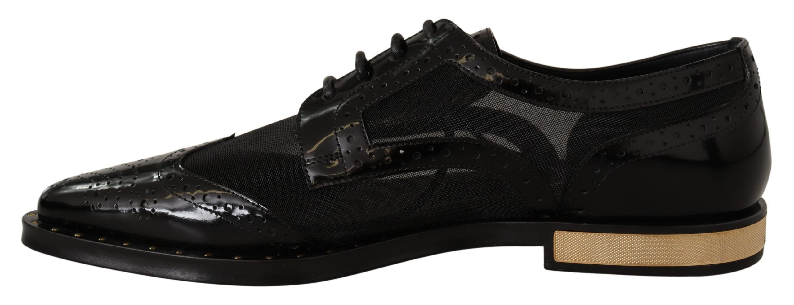 Dolce &amp; Gabbana Elegante schwarze Oxford-Schnürschuhe mit Goldbesatz