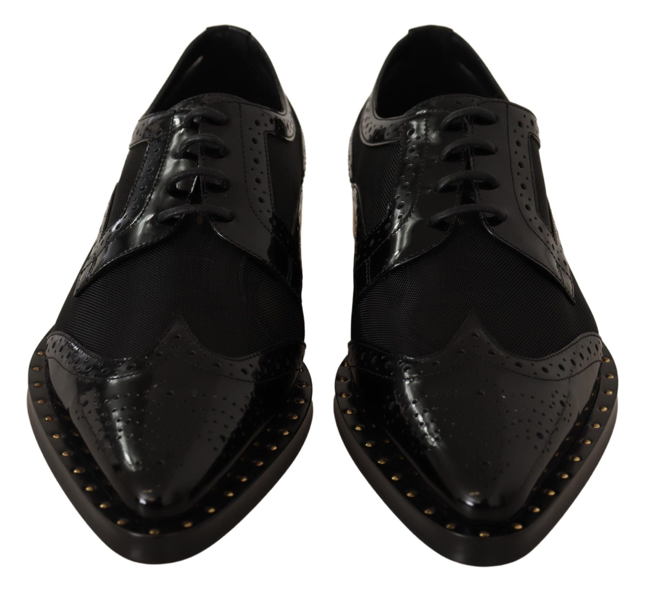 Dolce &amp; Gabbana Elegante schwarze Oxford-Schnürschuhe mit Goldbesatz