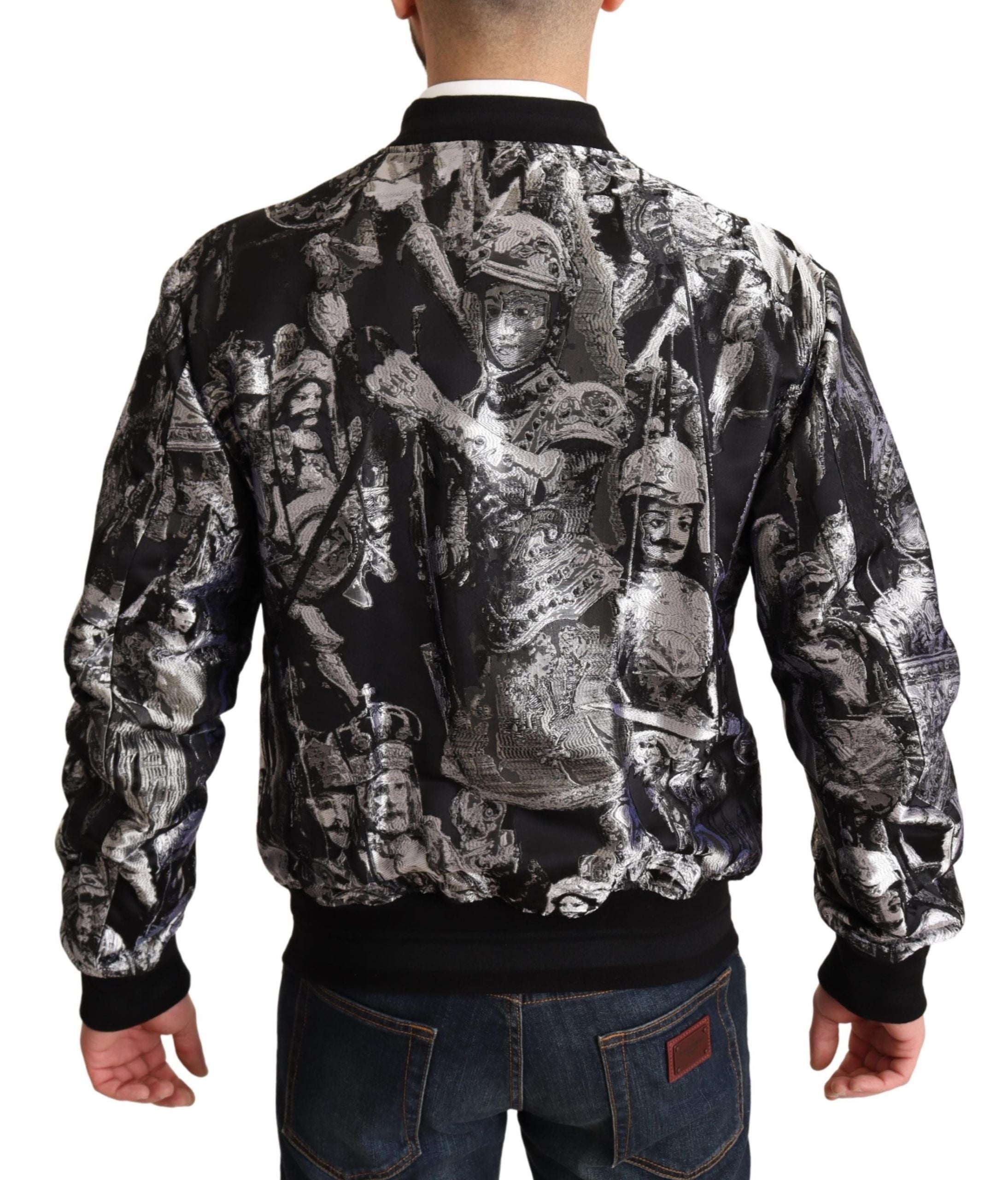 Dolce &amp; Gabbana Elegante schwarze Bomberjacke mit silbernen Details