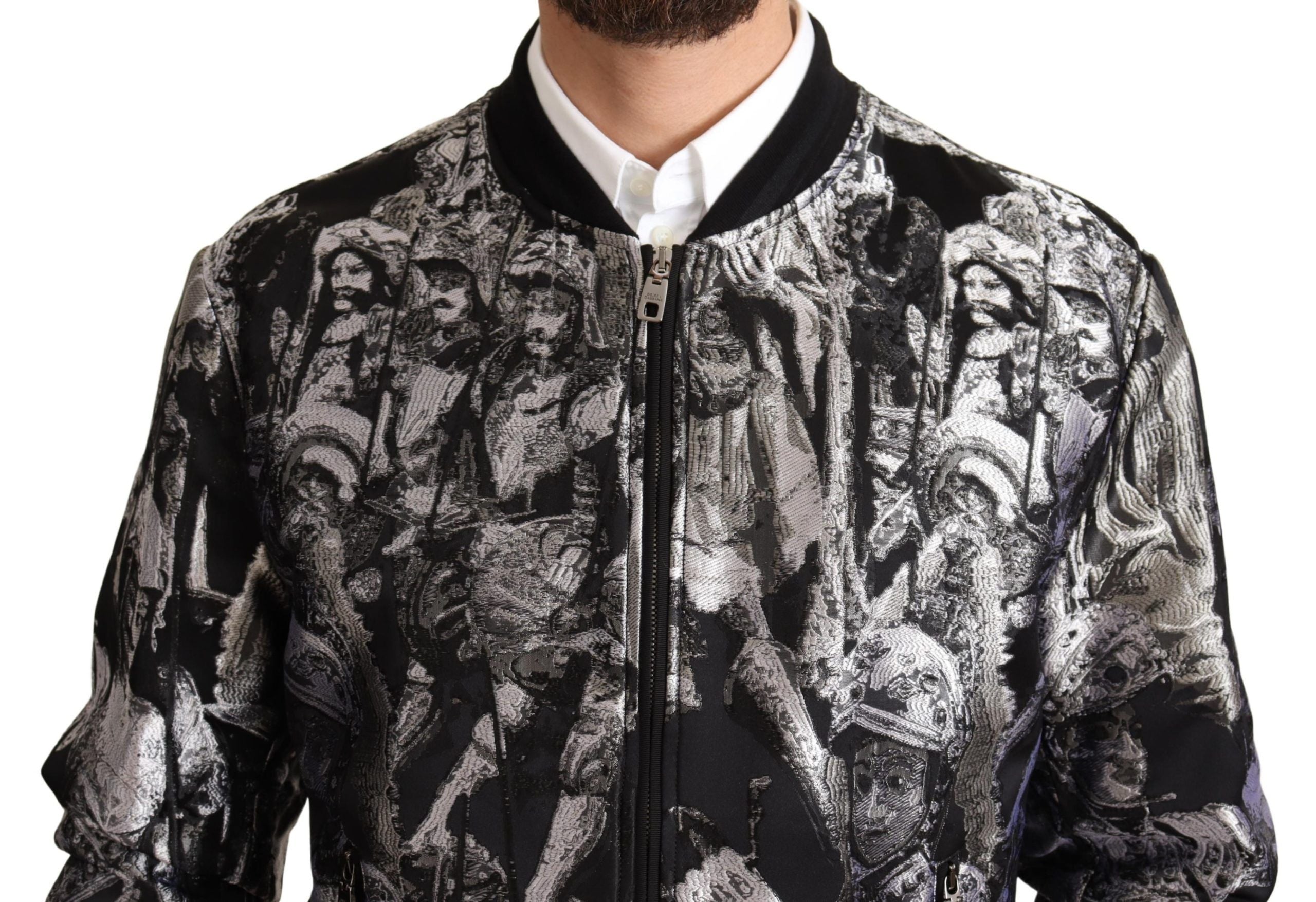 Dolce &amp; Gabbana Elegante schwarze Bomberjacke mit silbernen Details
