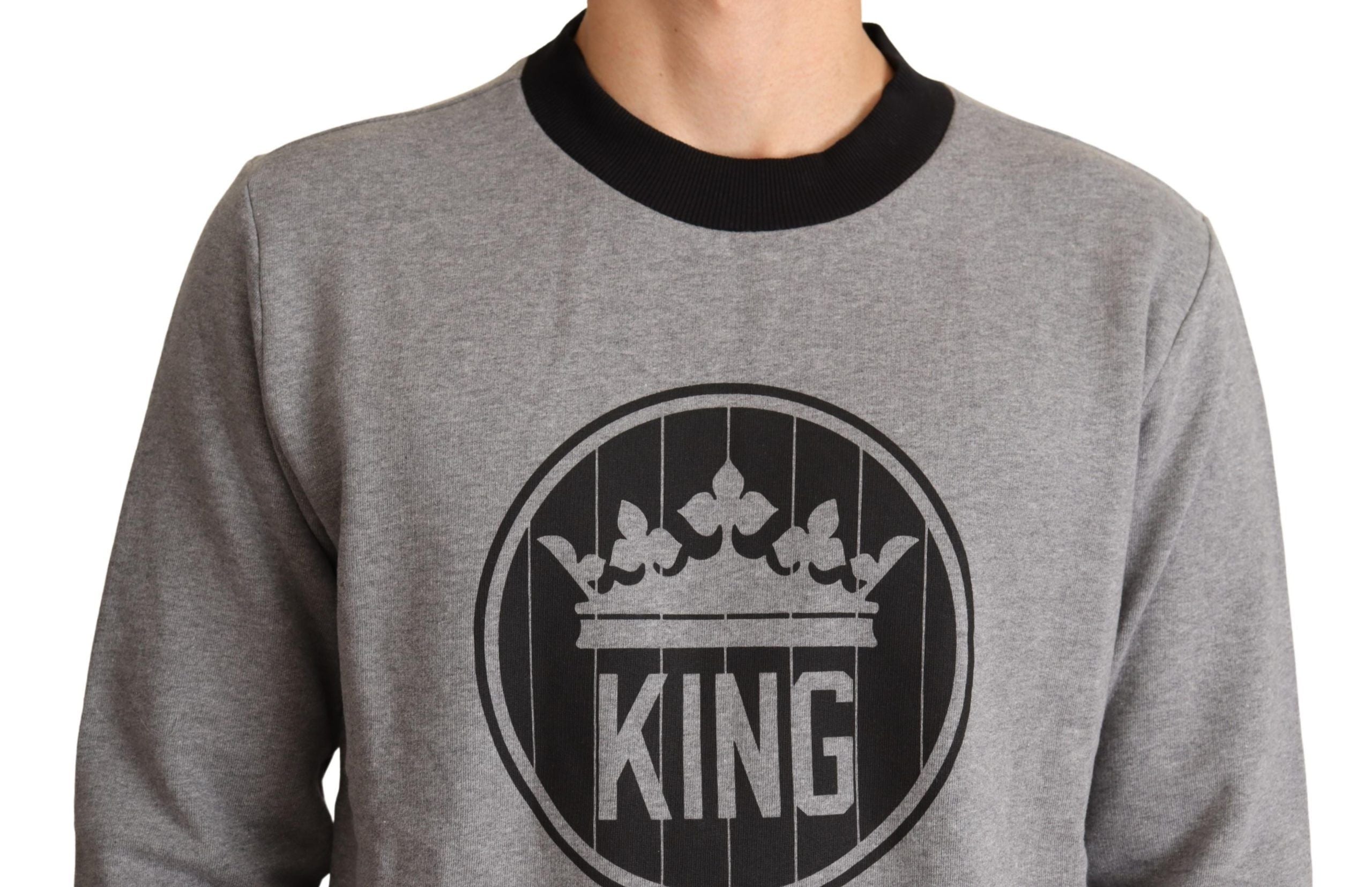 Dolce &amp; Gabbana – Eleganter grauer Pullover mit Rundhalsausschnitt und Kronenmotiv