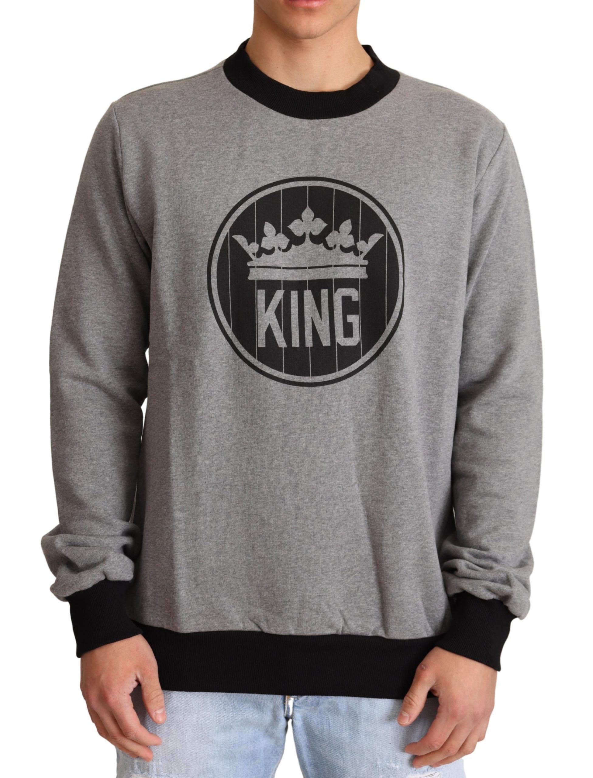 Dolce &amp; Gabbana – Eleganter grauer Pullover mit Rundhalsausschnitt und Kronenmotiv