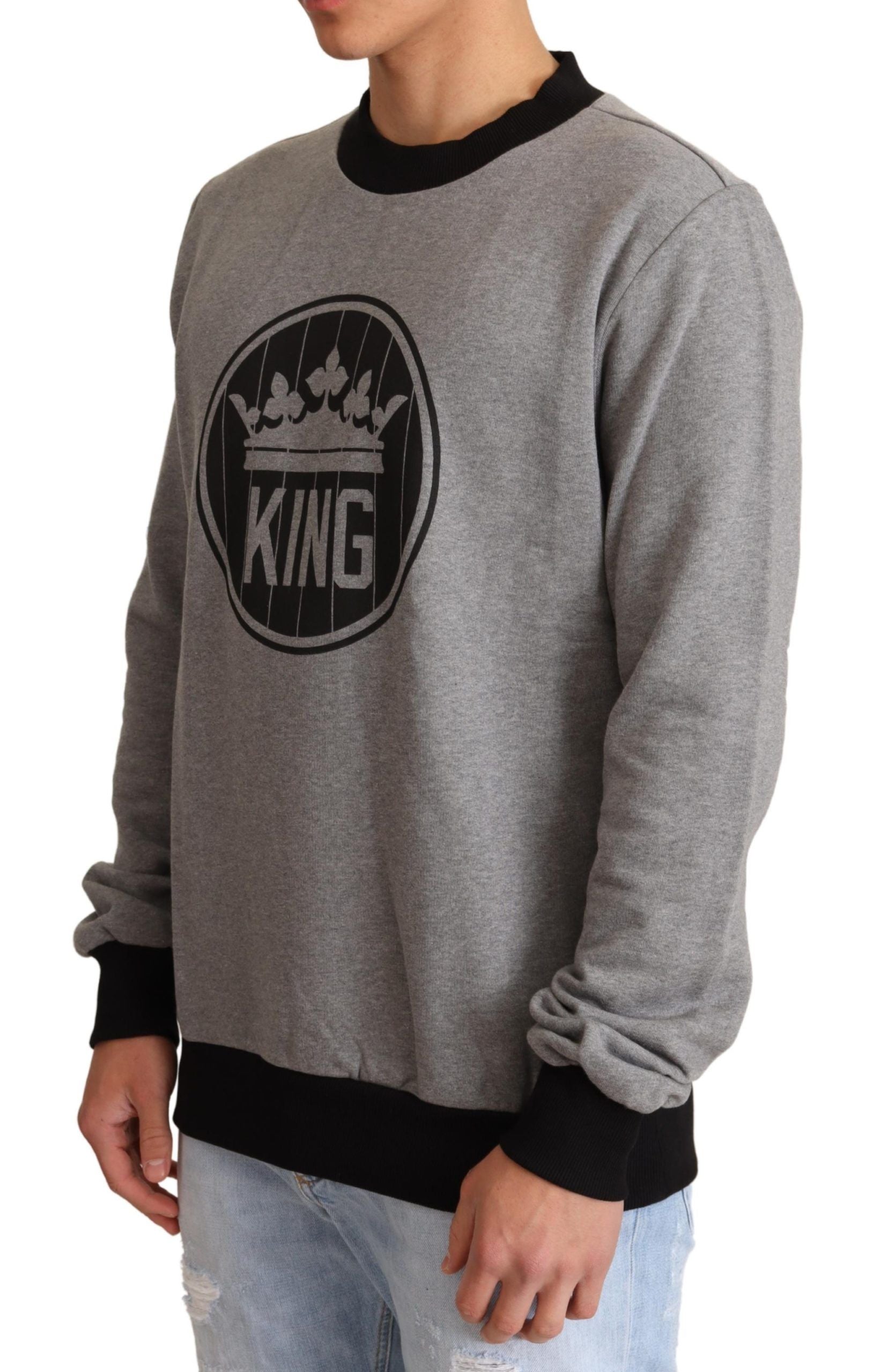 Dolce &amp; Gabbana – Eleganter grauer Pullover mit Rundhalsausschnitt und Kronenmotiv