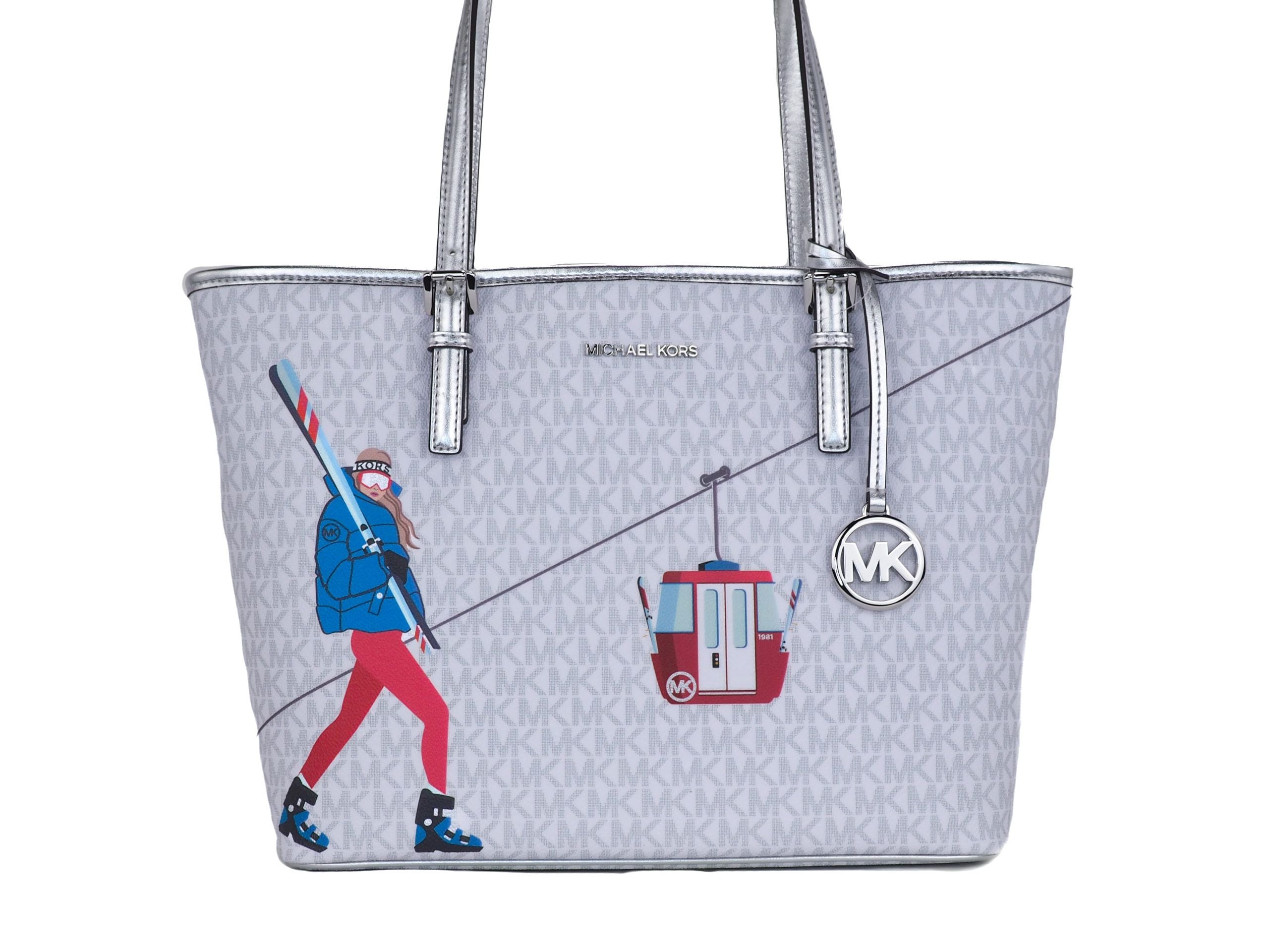 Michael Kors Jet Set Girls Print Medium Signature PVC Carryall Schultertasche (Bright White Multi)