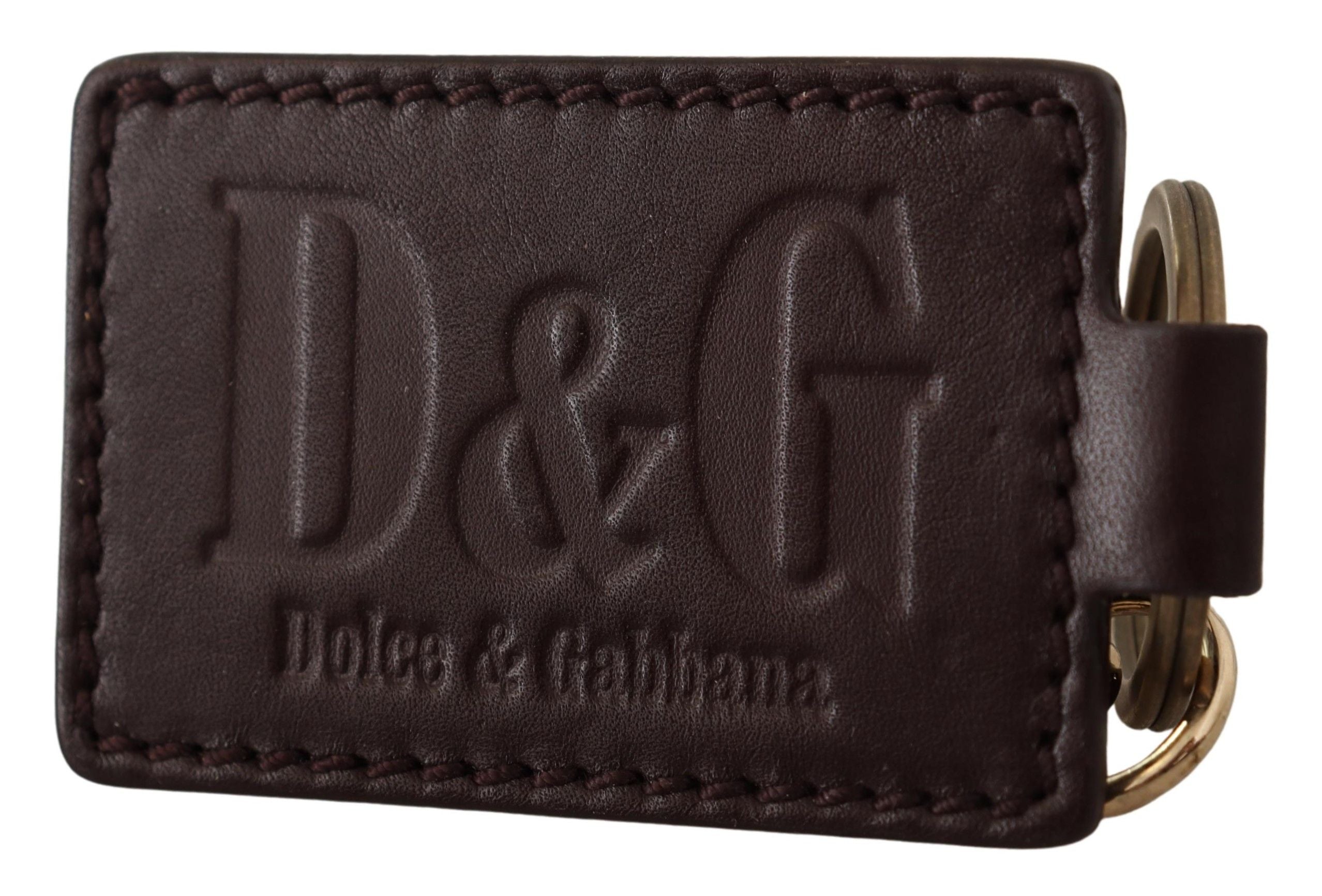 Dolce &amp; Gabbana Eleganter Unisex-Schlüsselanhänger aus Leder mit Golddetail