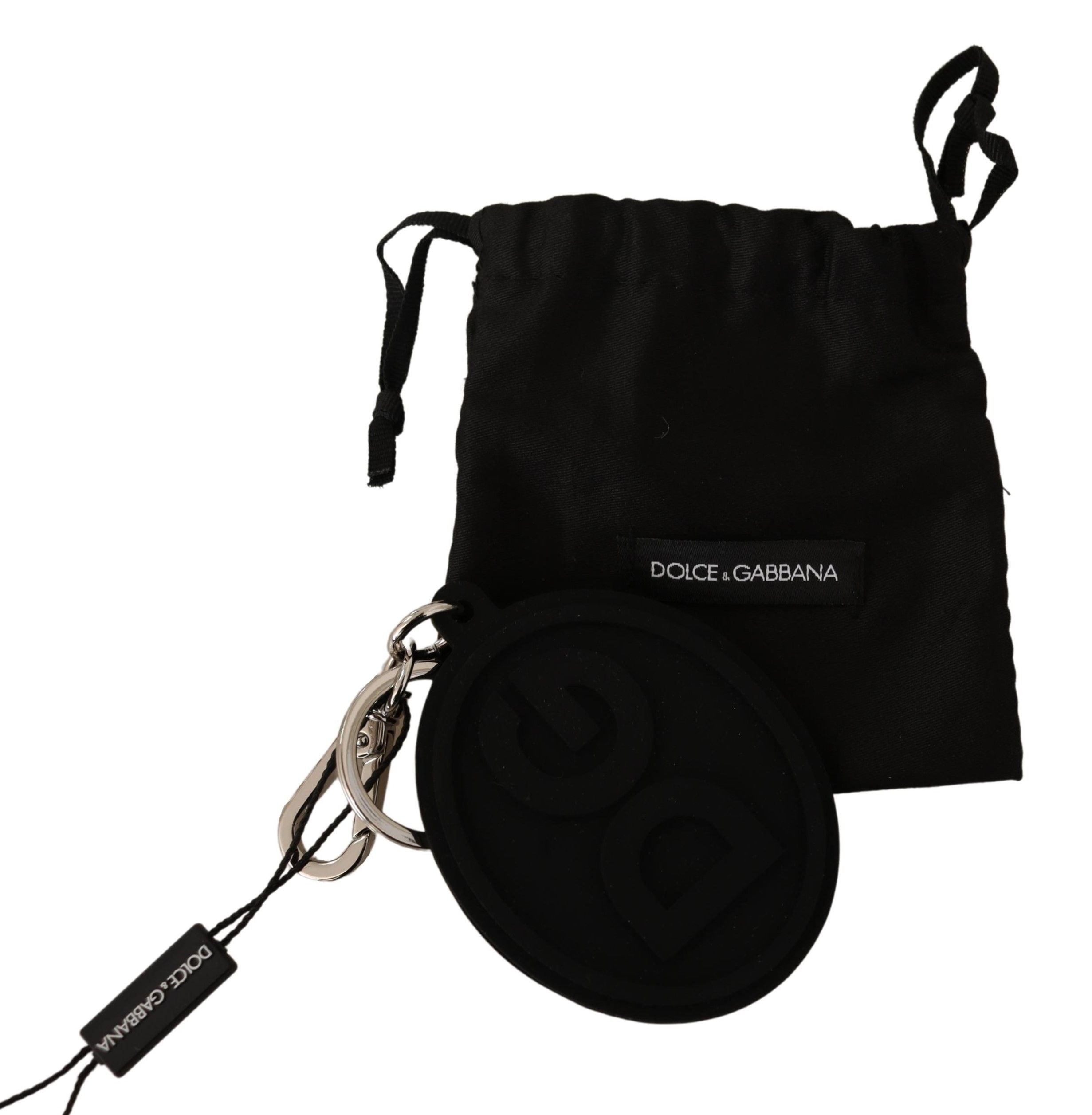 Dolce &amp; Gabbana Chic Logo-Schlüsselanhänger aus schwarzem Gummi und Messing