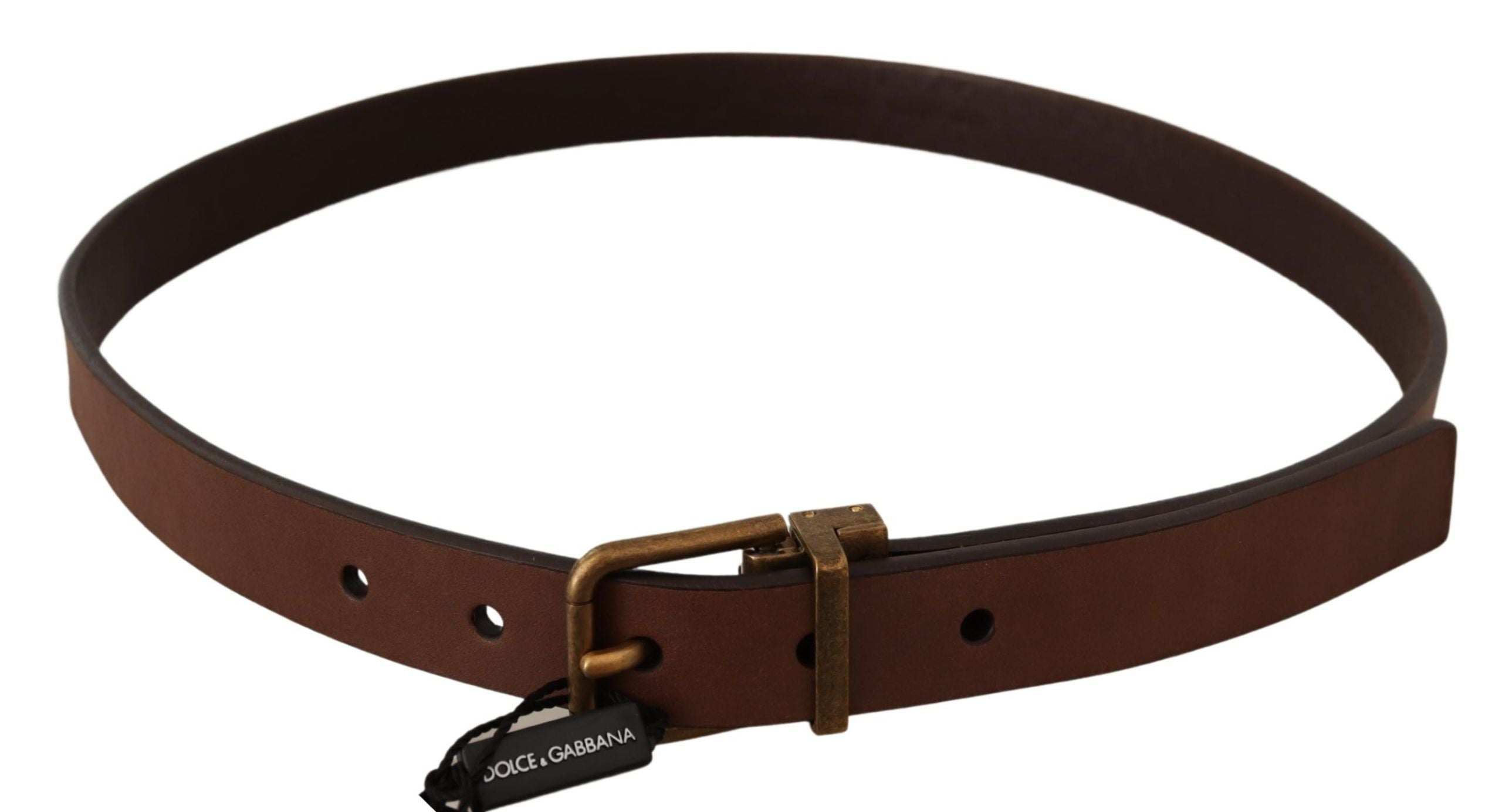 Dolce &amp; Gabbana Eleganter brauner Ledergürtel mit goldener Schnalle