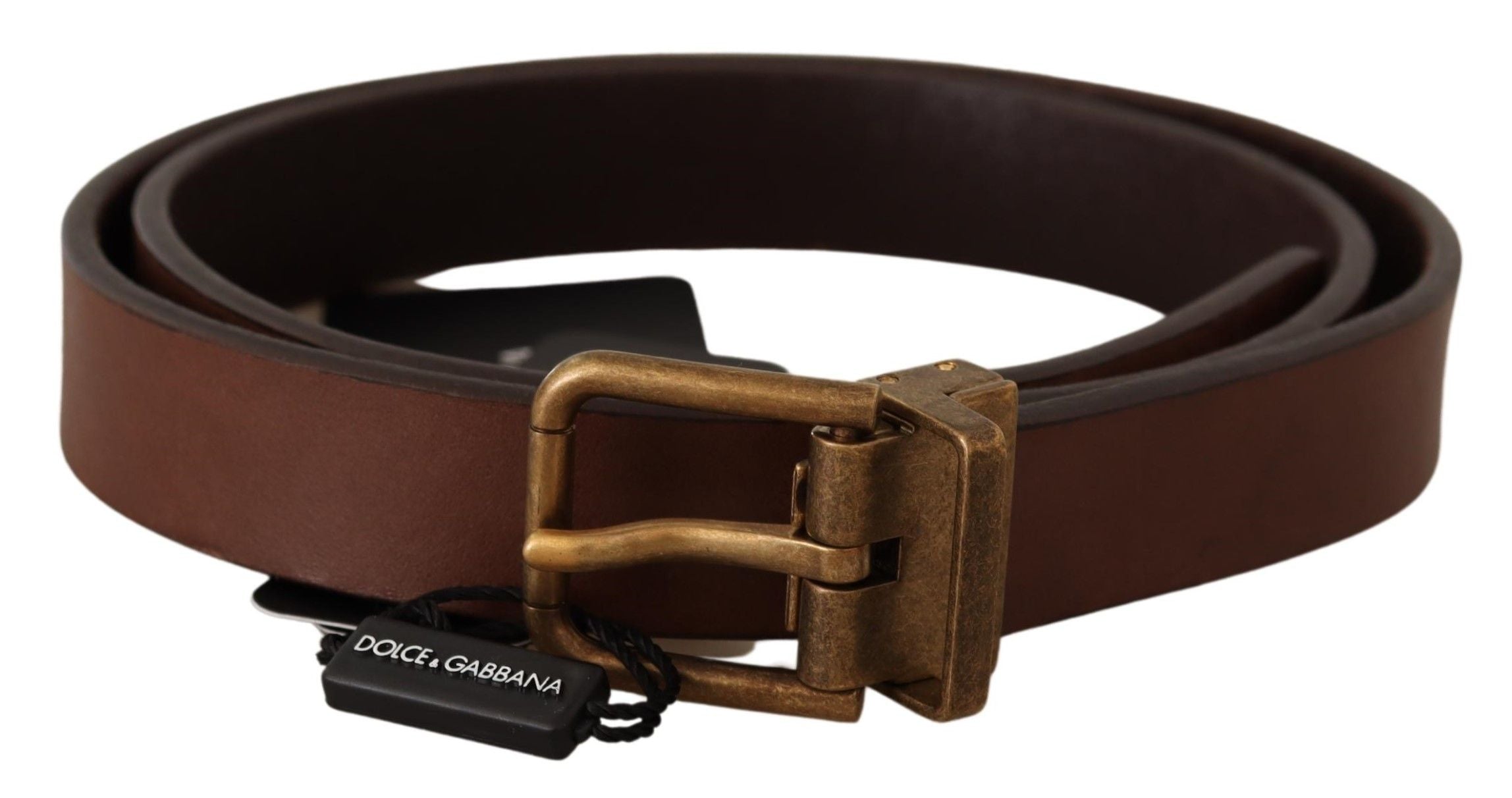 Dolce &amp; Gabbana Eleganter brauner Ledergürtel mit goldener Schnalle