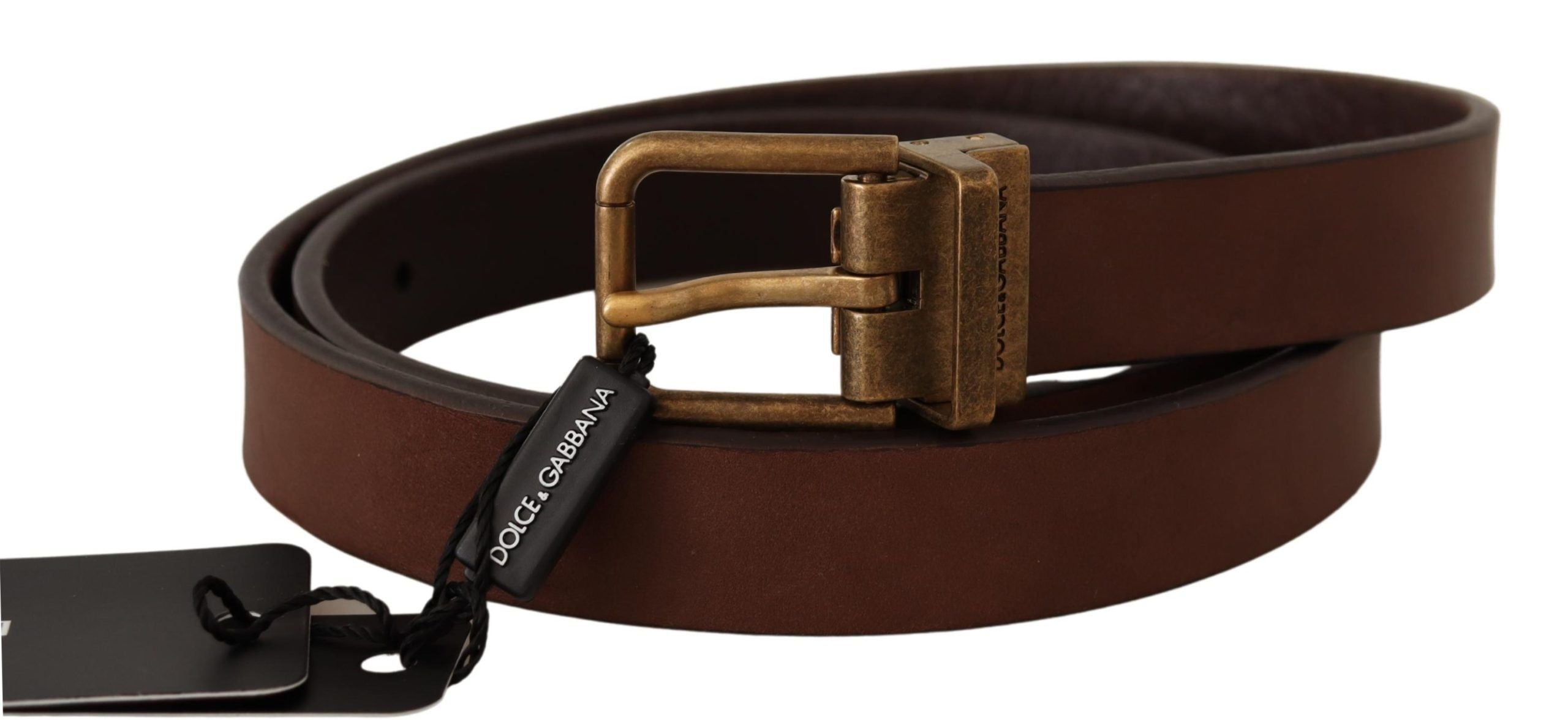 Dolce &amp; Gabbana Eleganter brauner Ledergürtel mit goldener Schnalle