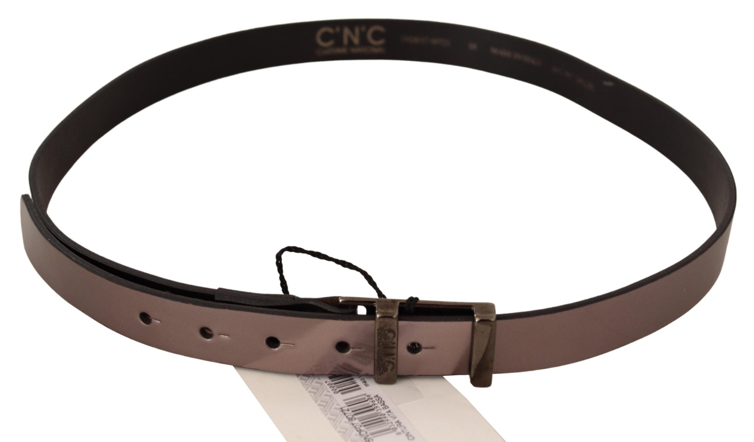 Costume National Chic Gürtel aus rosafarbenem Metallic-Leder mit bronzefarbener Schnalle