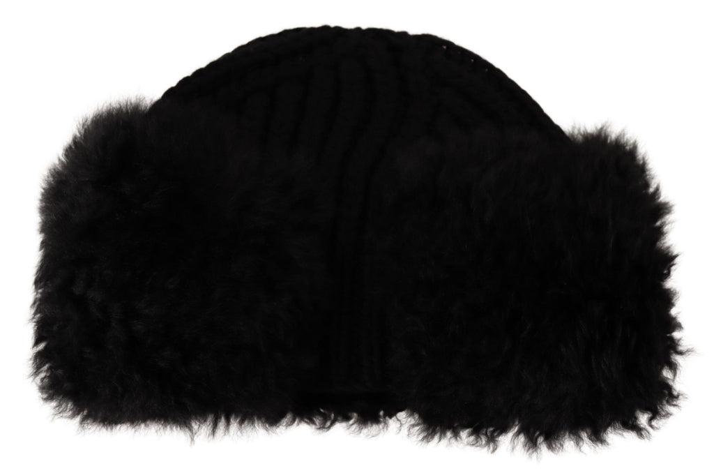 Dolce &amp; Gabbana Elegante schwarze Kaschmir-Alpaka-Pelzmütze