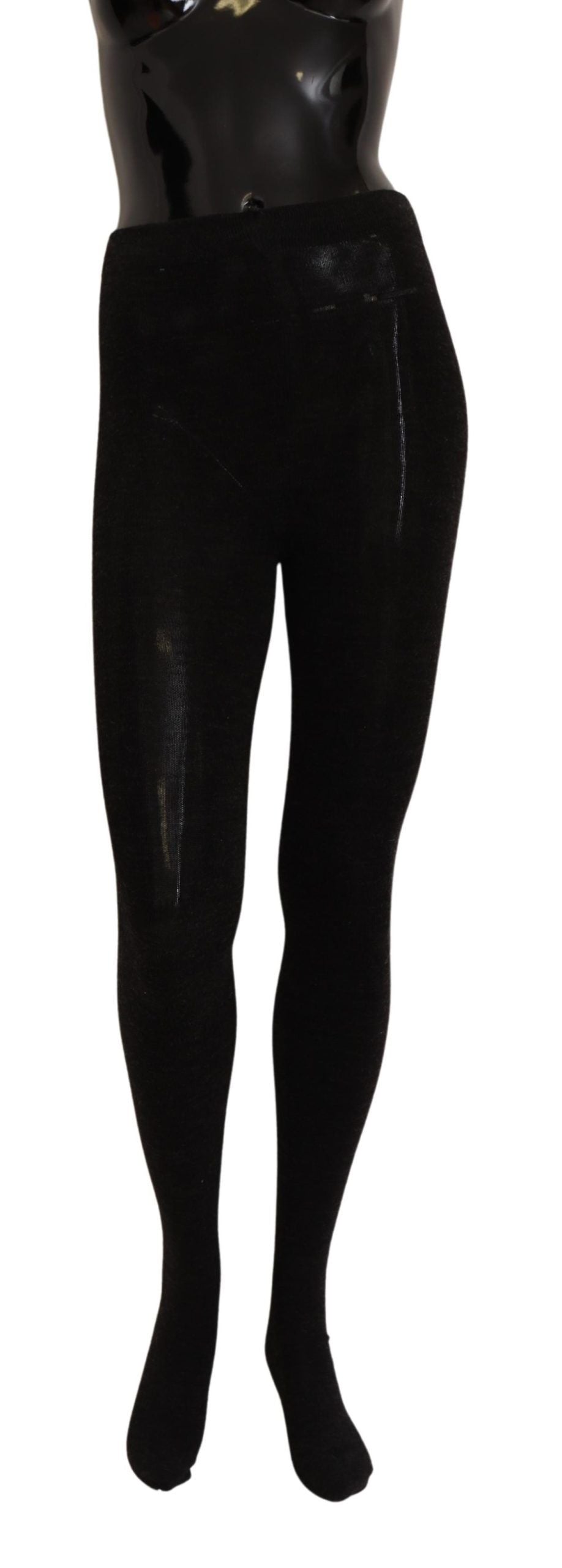 Dolce &amp; Gabbana Elegante schwarze Stretch-Strumpfhose aus Wolle