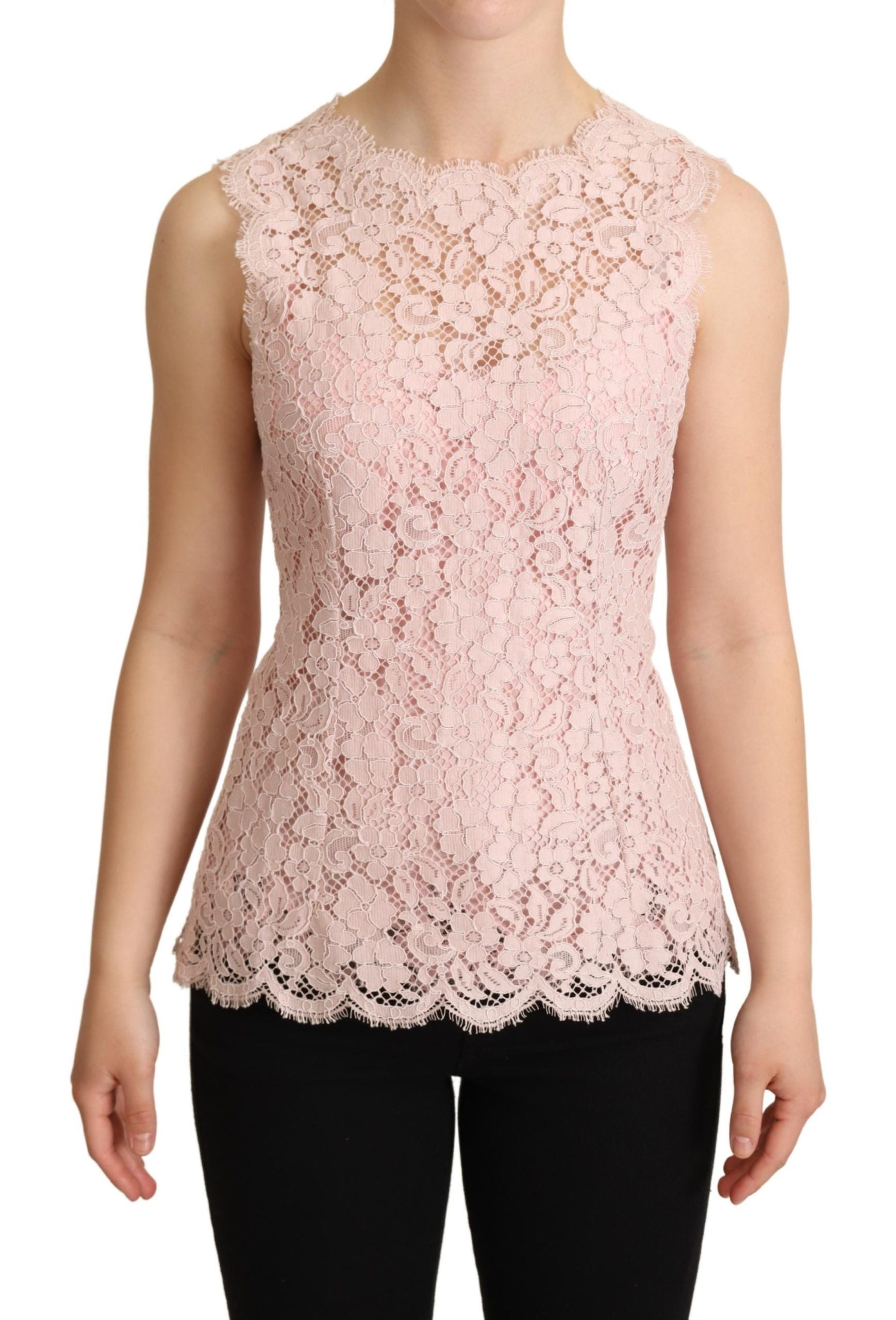 Dolce &amp; Gabbana, rosafarbenes, ärmelloses Tanktop aus geblümter Spitze