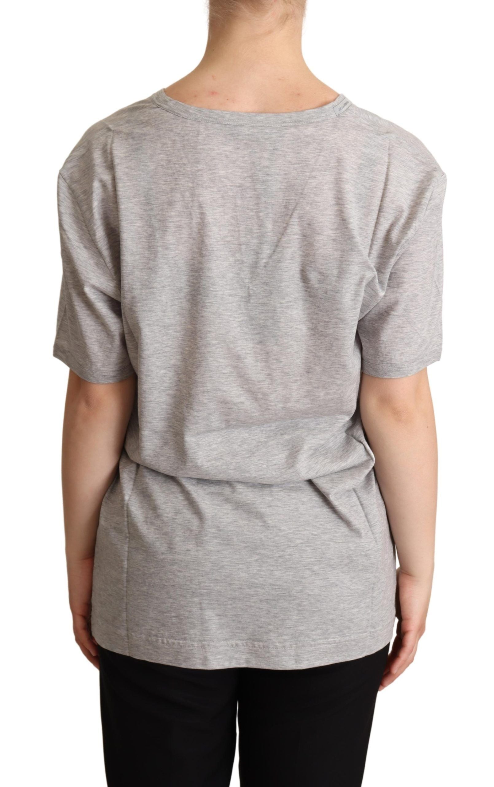 Dolce &amp; Gabbana – Elegantes graues Baumwoll-T-Shirt mit V-Ausschnitt