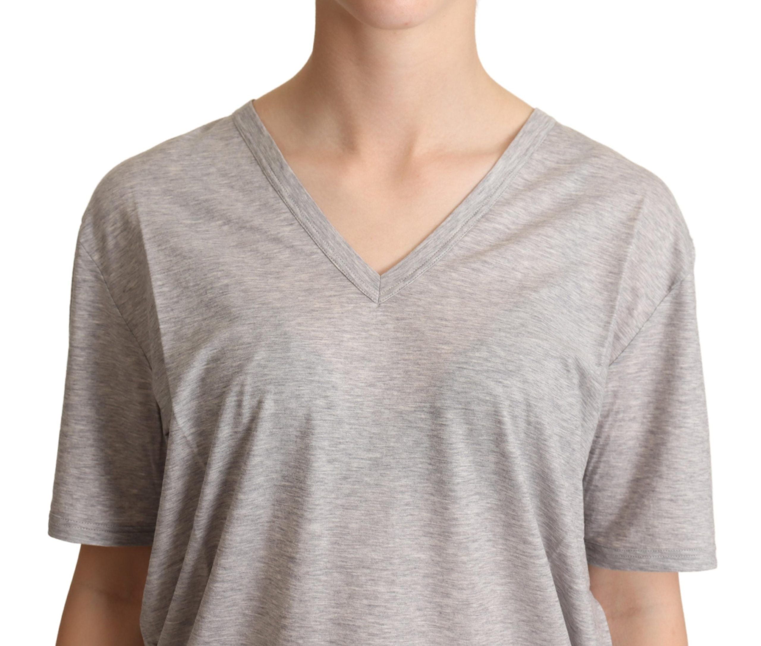 Dolce &amp; Gabbana – Elegantes graues Baumwoll-T-Shirt mit V-Ausschnitt
