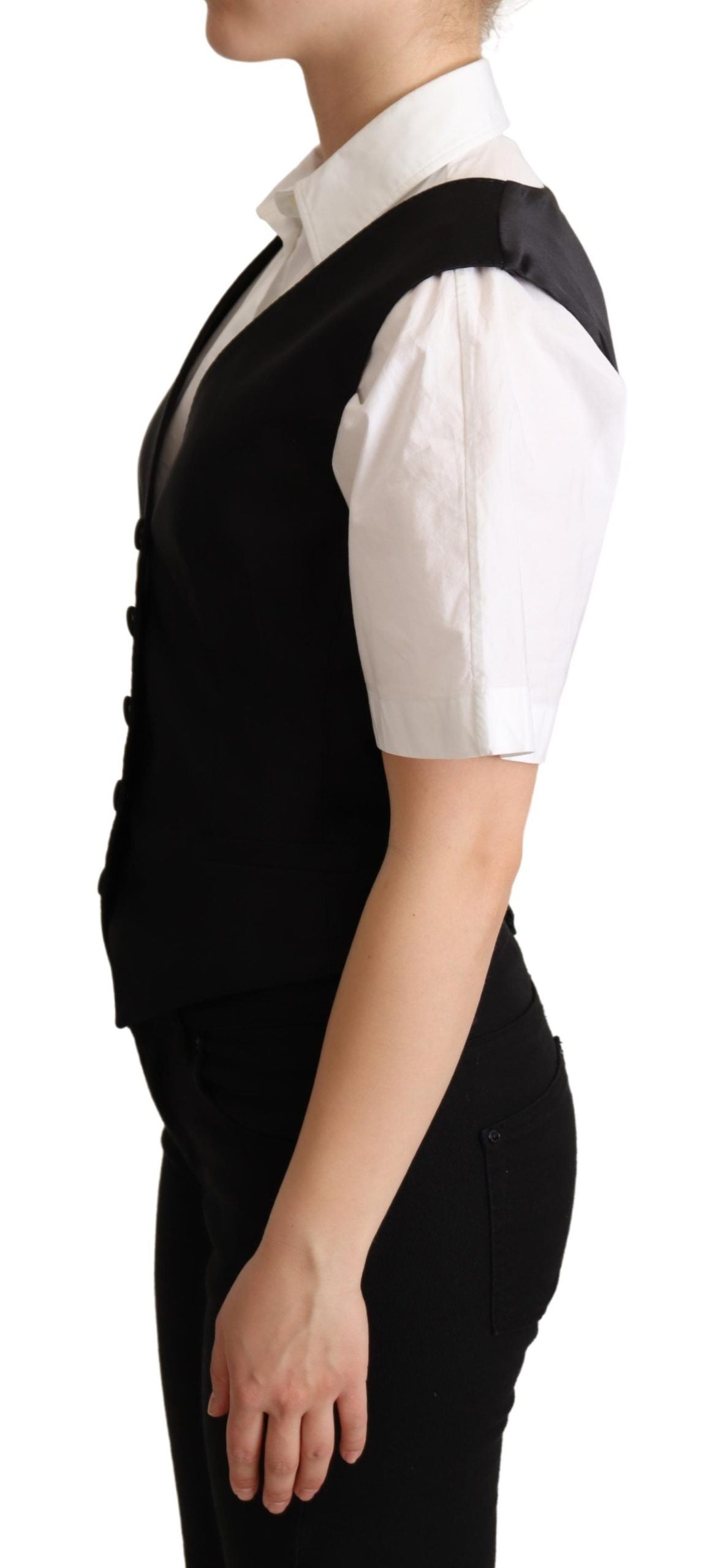 Dolce &amp; Gabbana Elegante schwarze Weste aus Seidenmischung
