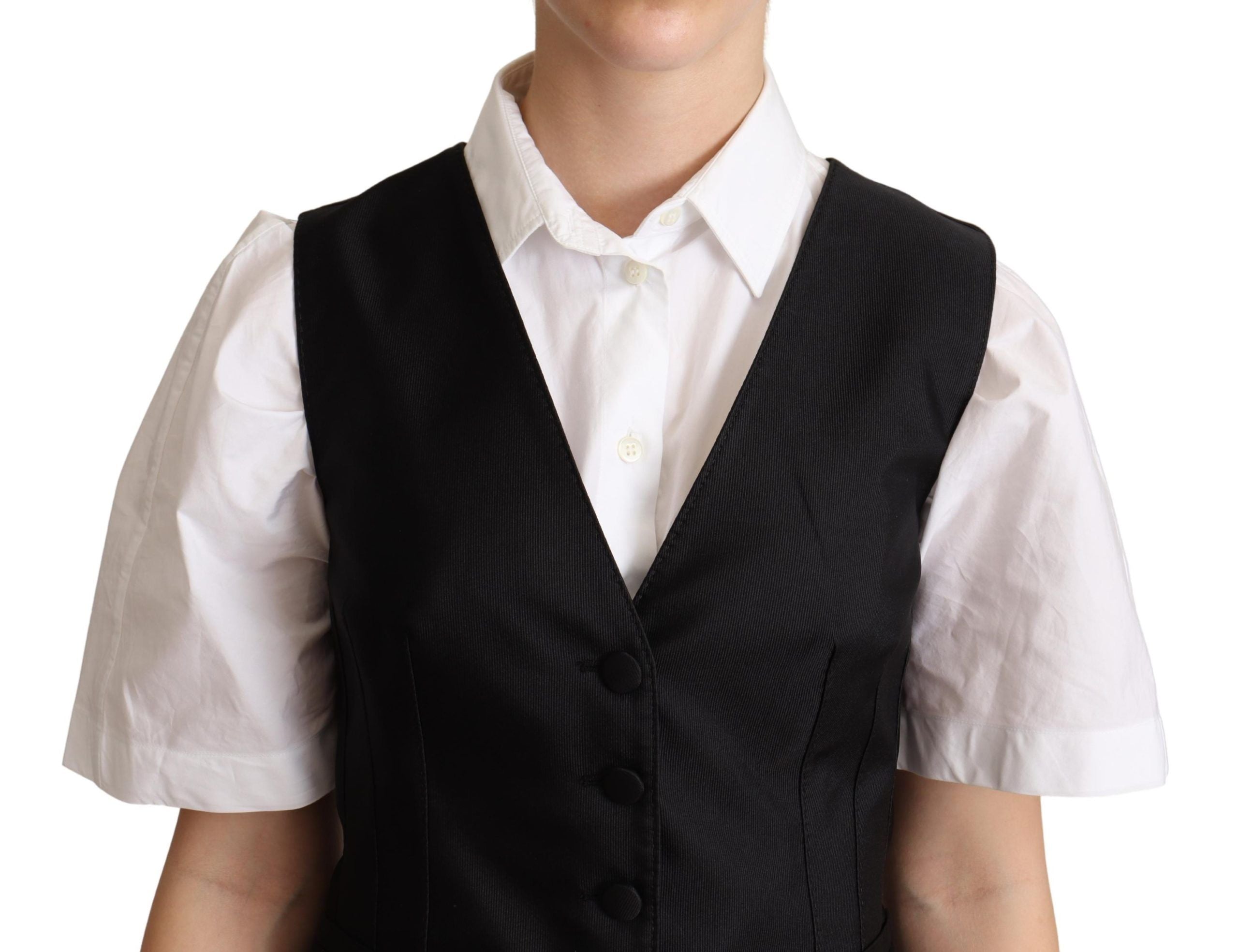 Dolce &amp; Gabbana Elegante schwarze Weste aus Seidenmischung