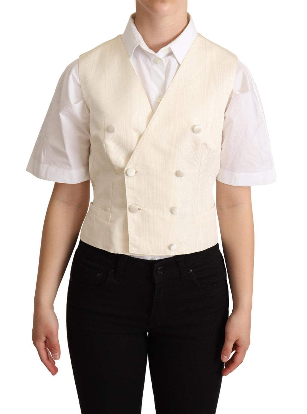 Dolce &amp; Gabbana Beige Seidenmischung Ärmellose Weste Luxus Weste