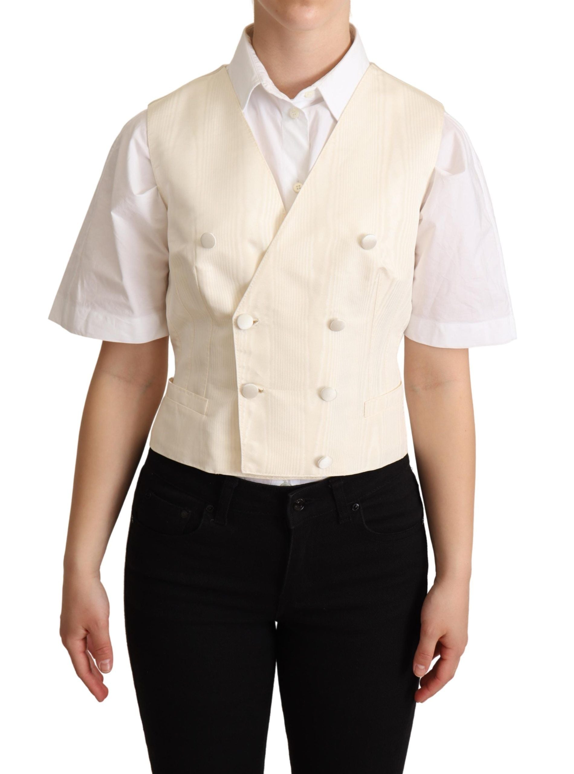 Dolce &amp; Gabbana Beige Seidenmischung Ärmellose Weste Luxus Weste