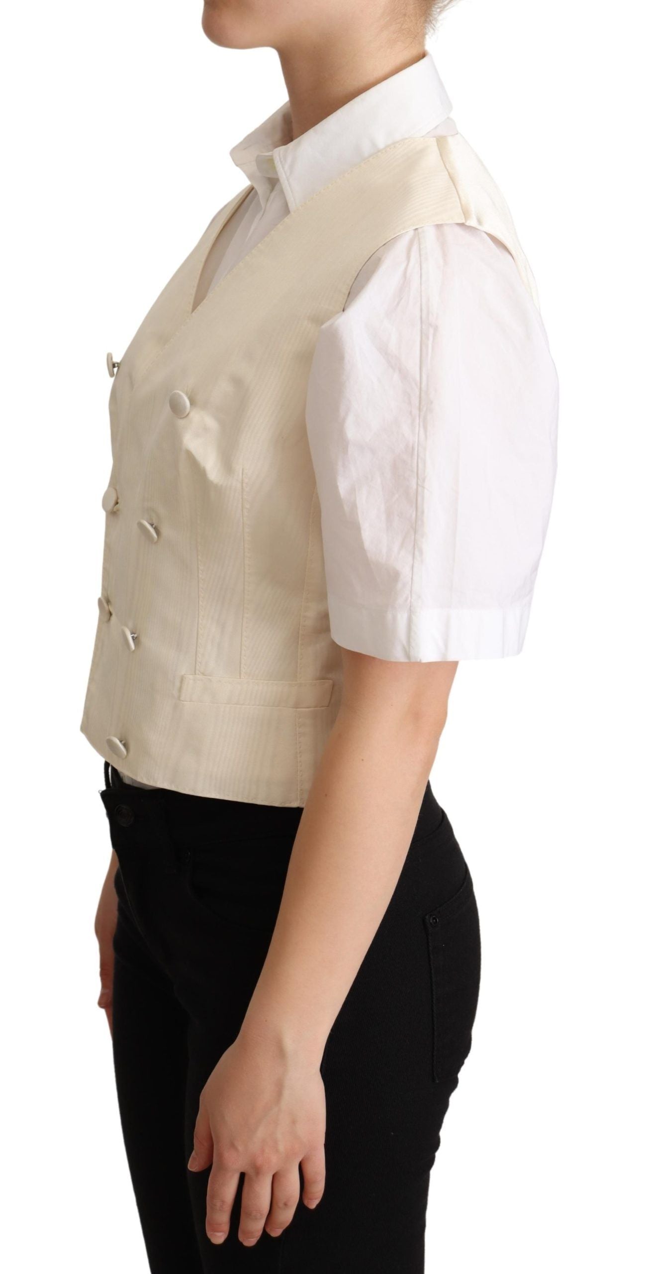 Dolce &amp; Gabbana Beige Seidenmischung Ärmellose Weste Luxus Weste
