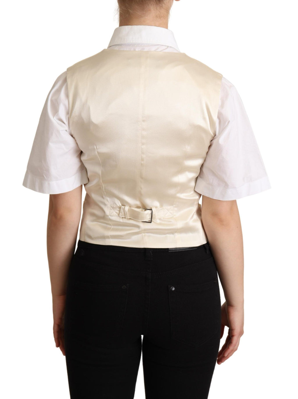 Dolce &amp; Gabbana Beige Seidenmischung Ärmellose Weste Luxus Weste