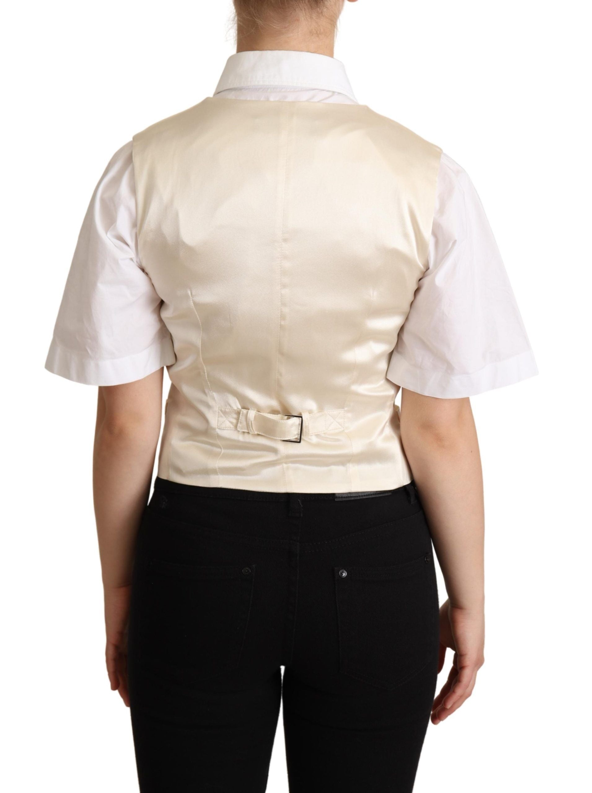 Dolce &amp; Gabbana Beige Seidenmischung Ärmellose Weste Luxus Weste