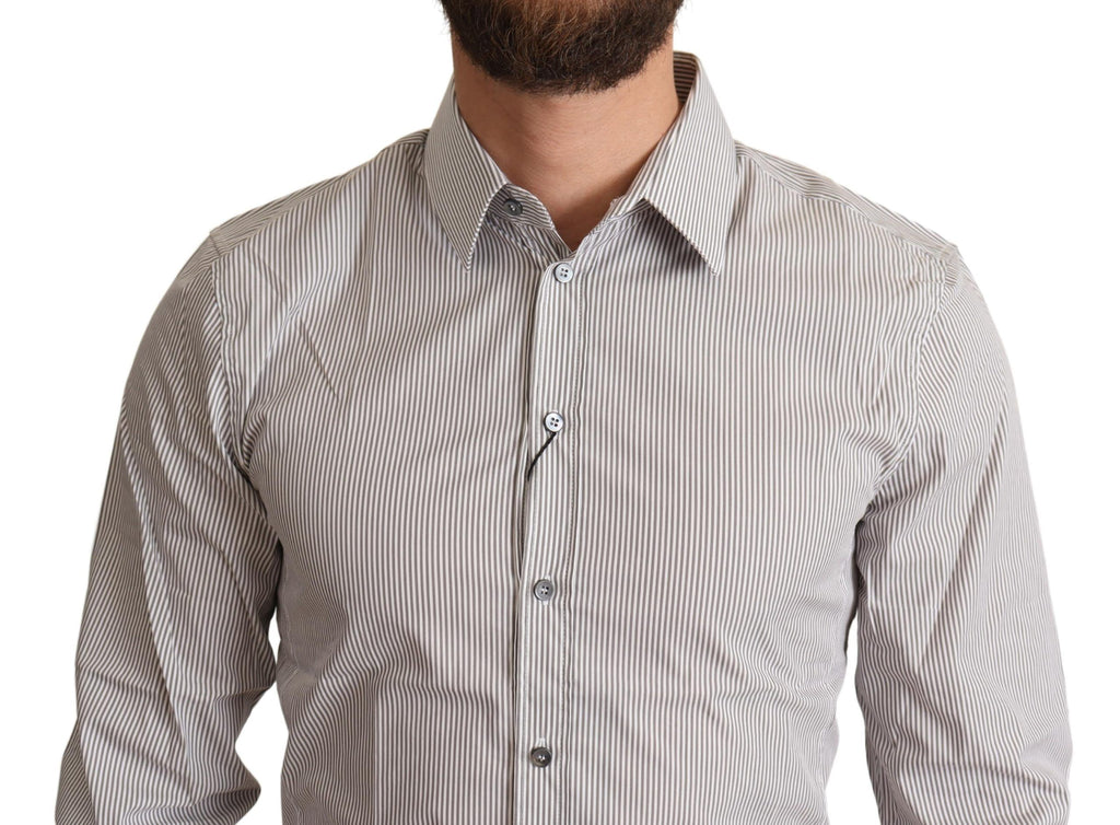 Dolce &amp; Gabbana – Elegantes, grau gestreiftes Slim-Fit-Hemd