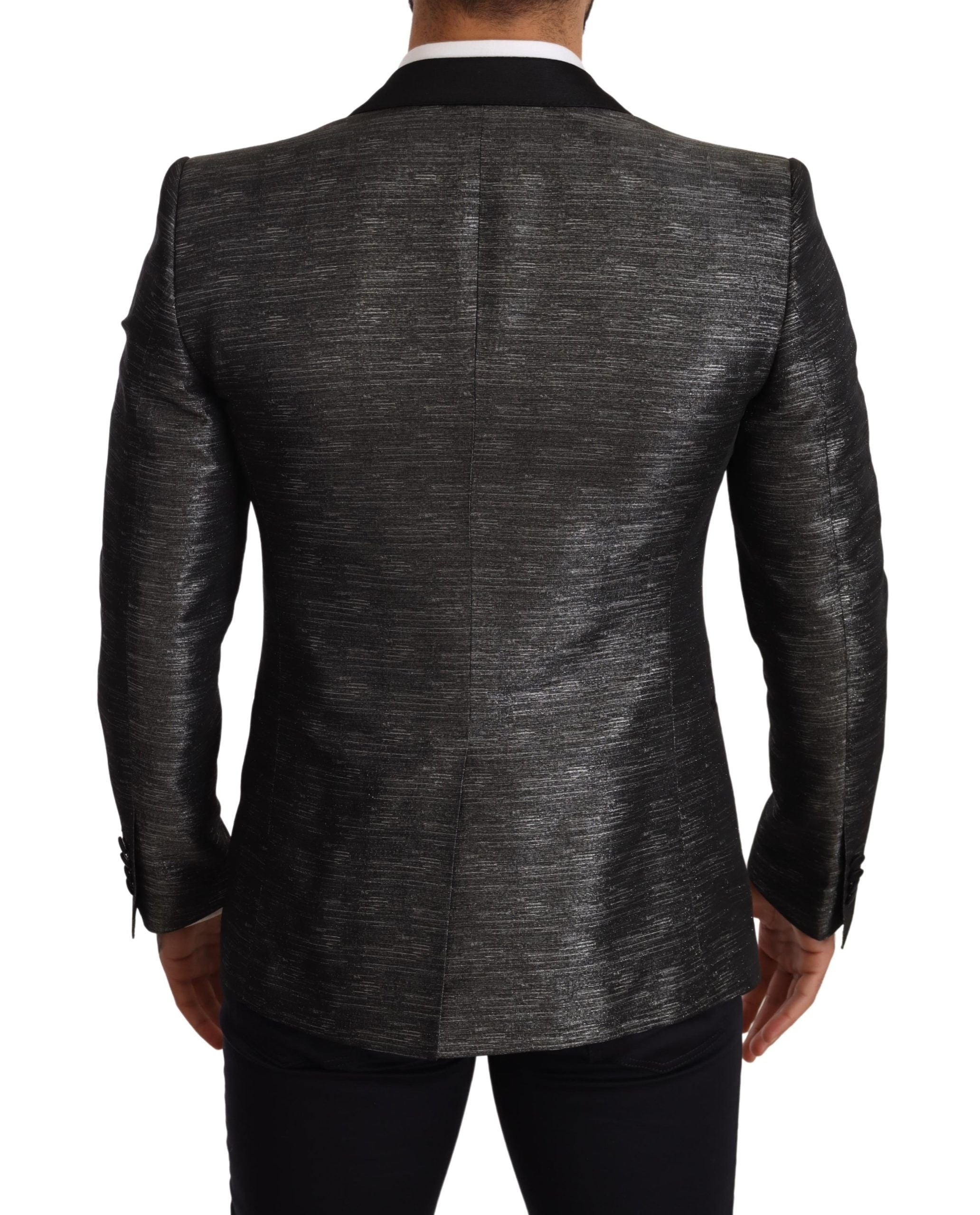 Dolce &amp; Gabbana – Slim Fit-Blazer aus Jacquard in Metallic-Grau