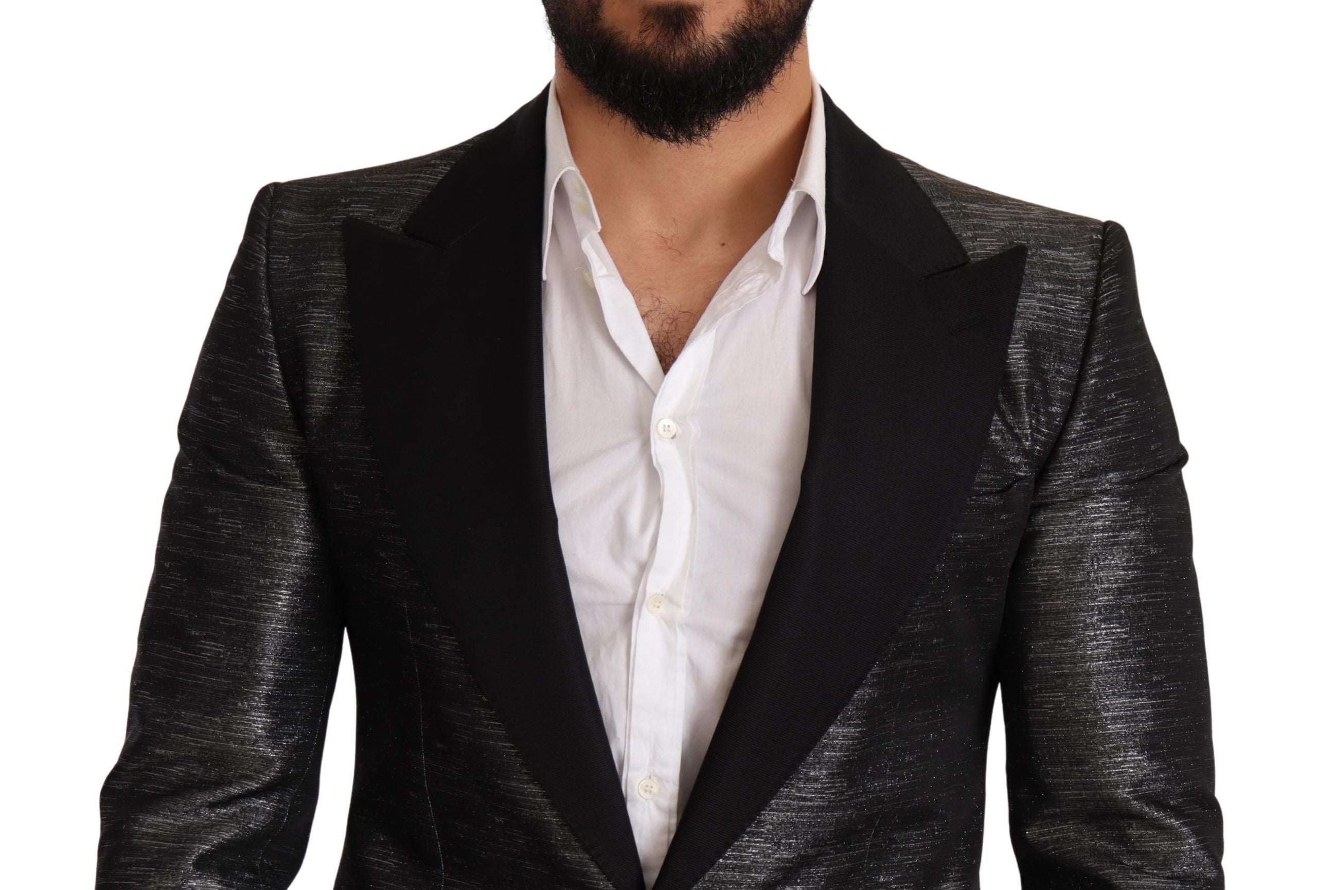 Dolce &amp; Gabbana – Slim Fit-Blazer aus Jacquard in Metallic-Grau