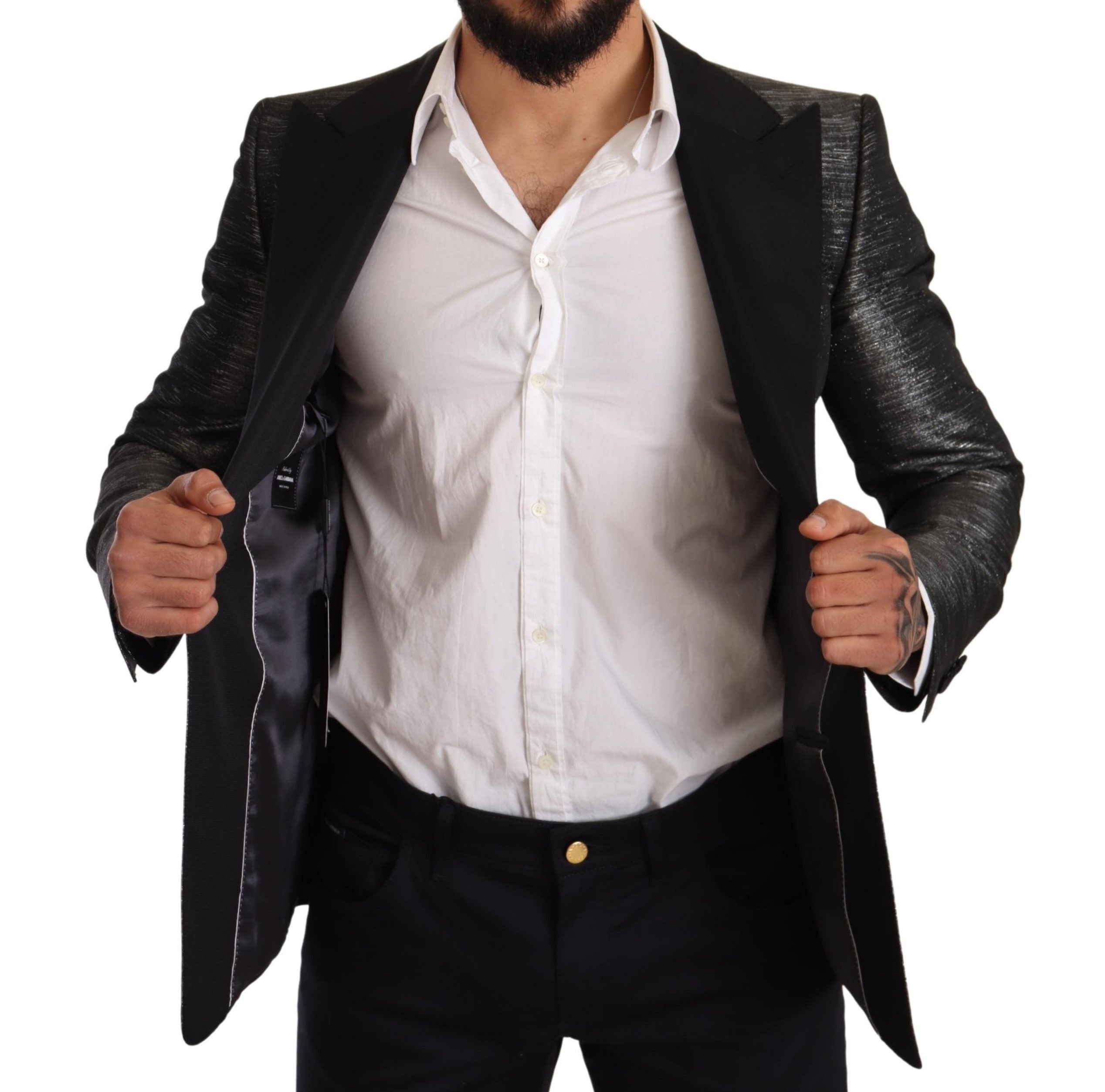 Dolce &amp; Gabbana – Slim Fit-Blazer aus Jacquard in Metallic-Grau