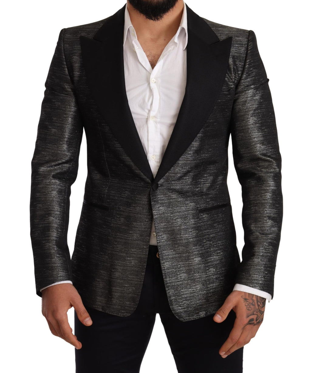 Dolce &amp; Gabbana – Slim Fit-Blazer aus Jacquard in Metallic-Grau