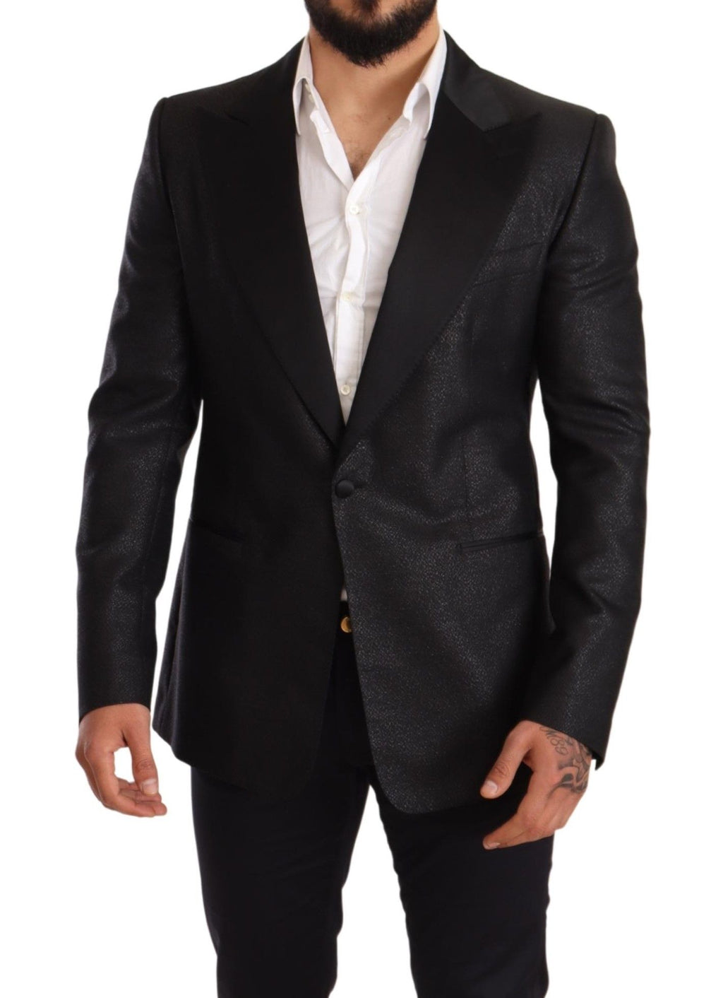 Dolce &amp; Gabbana – Elegante, schmal geschnittene Blazerjacke in Schwarz-Metallic